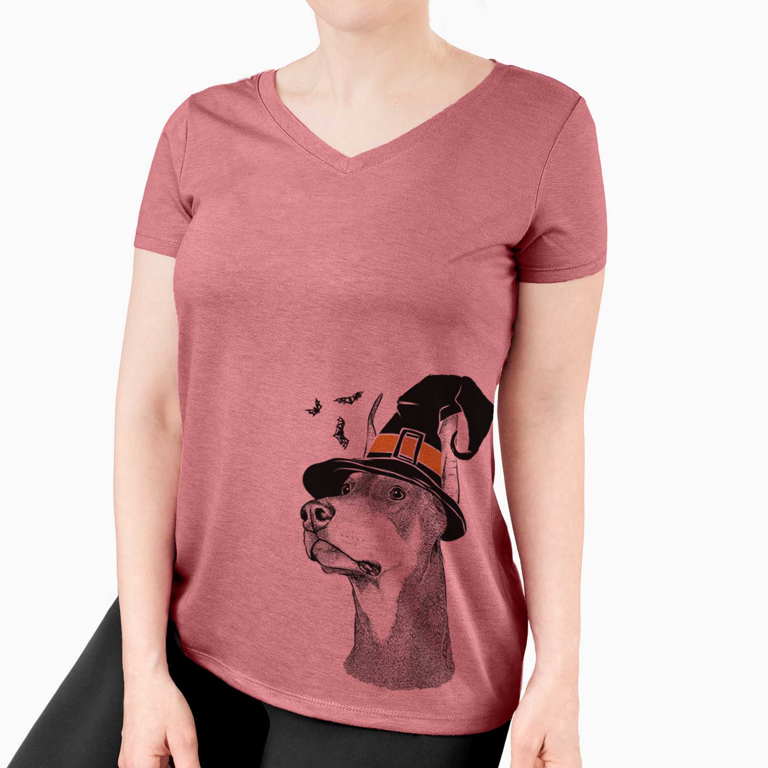 Witch Cenza the Doberman Pinscher - Women's V-neck Shirt