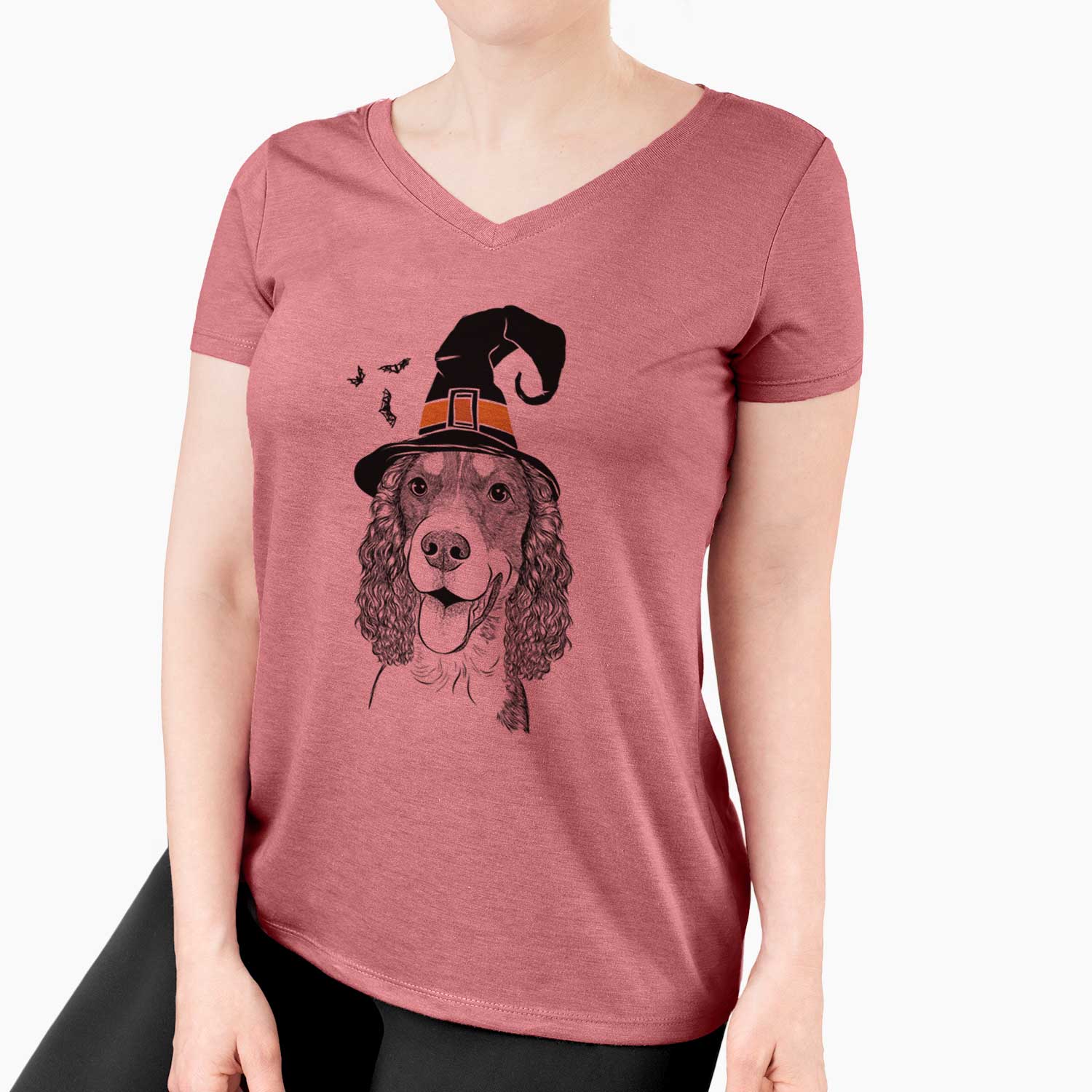 Witch Delilah the English Springer Spaniel - Women's V-neck Shirt
