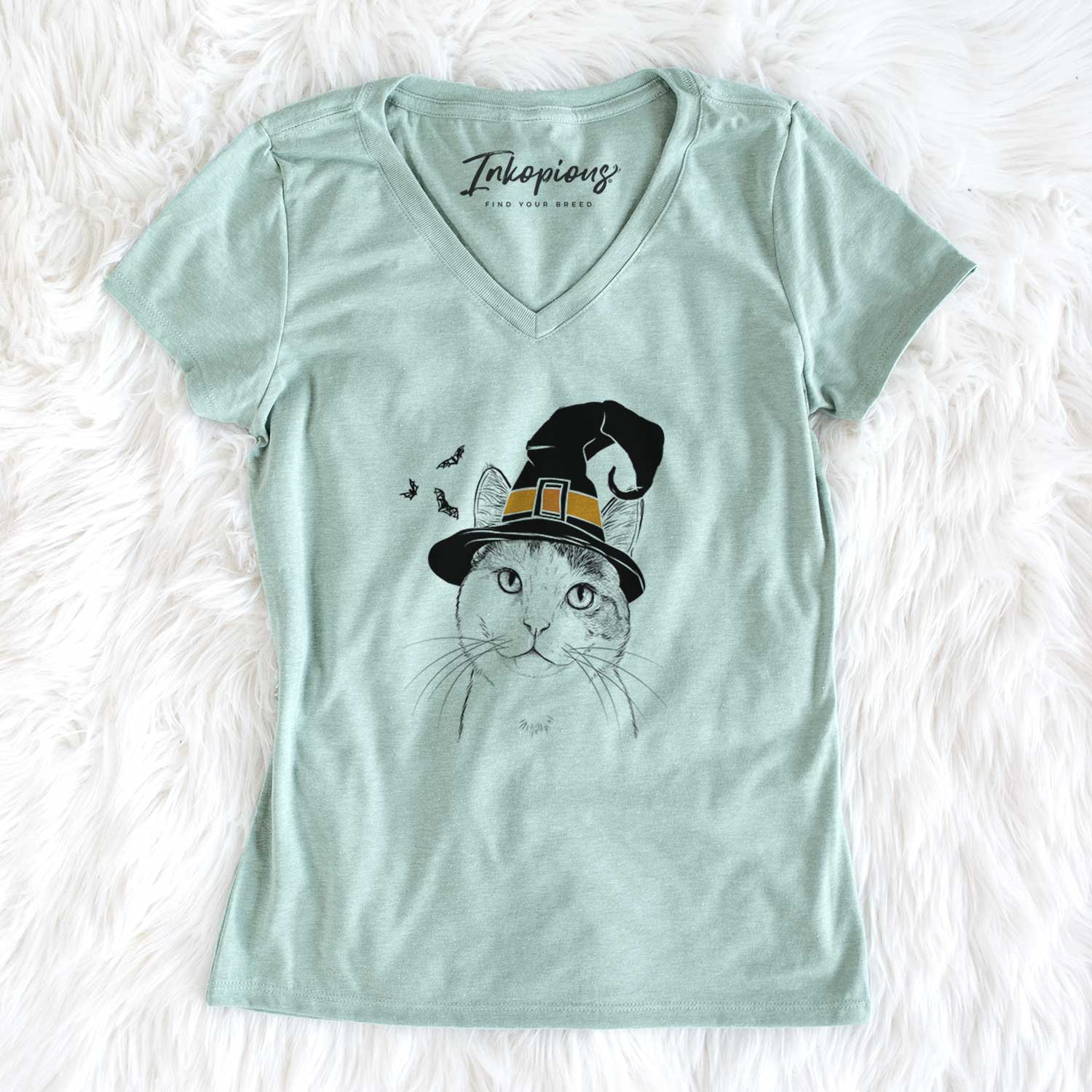 Witch Denver the Calico Cat - Women's V-neck Shirt