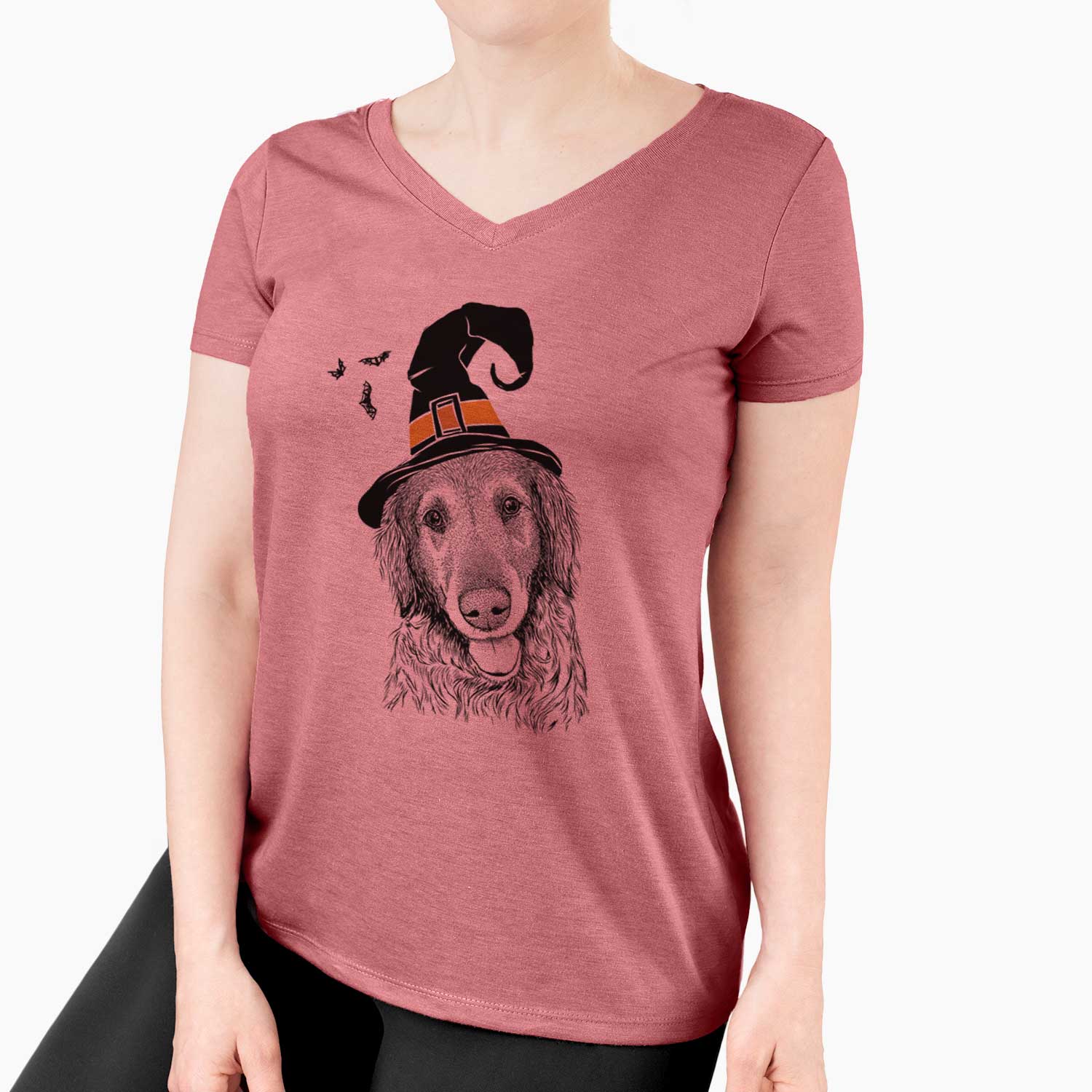 Witch Duncan the Golden Retriever - Women's V-neck Shirt