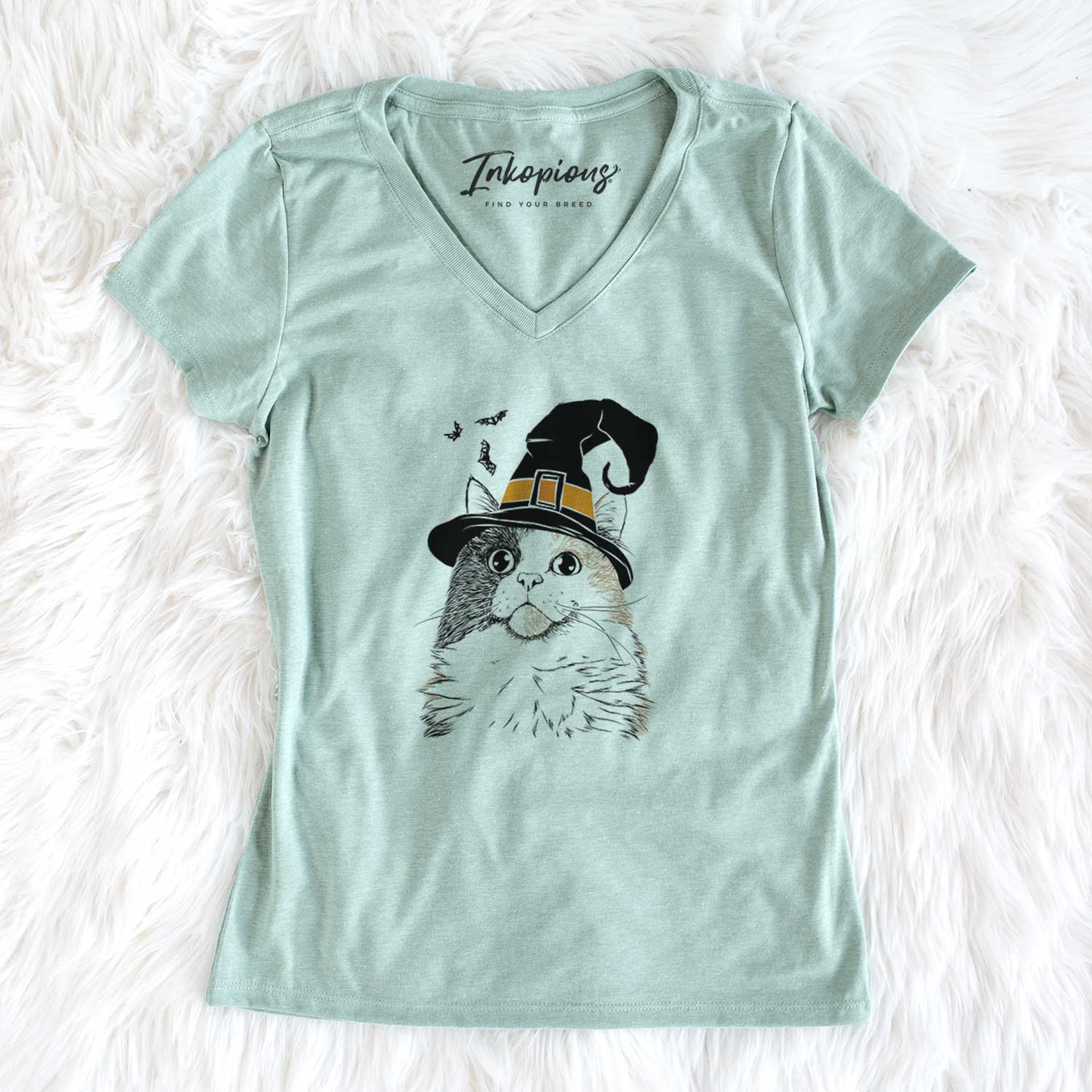 Witch Greta the Calico Cat - Women's V-neck Shirt