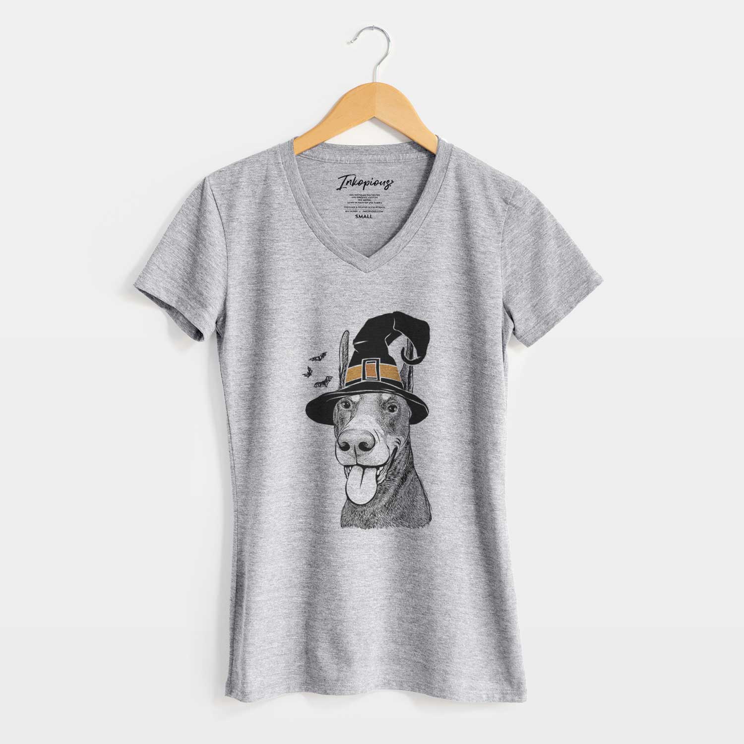 Witch Happy Sunny the Doberman Pinscher - Women's V-neck Shirt