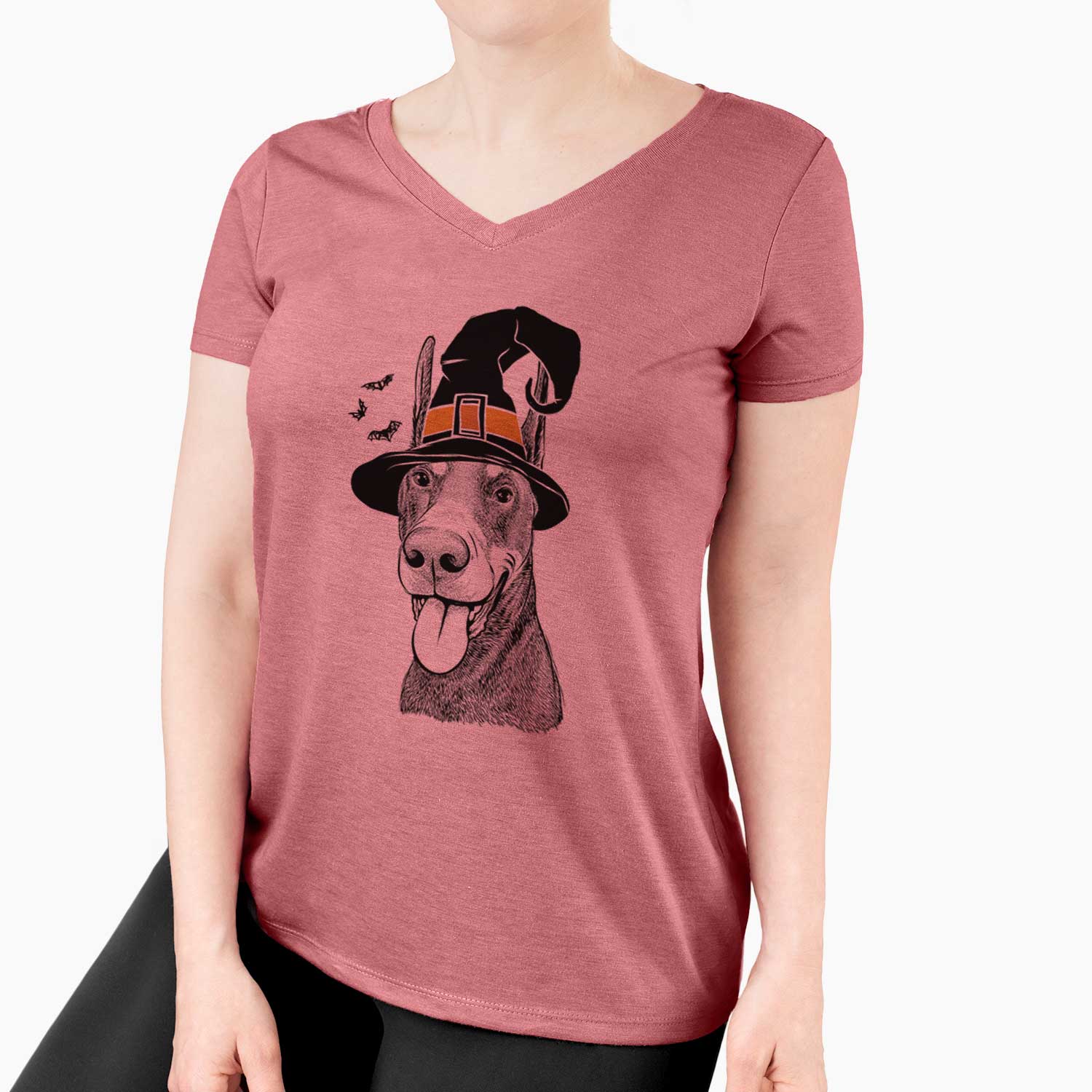 Witch Happy Sunny the Doberman Pinscher - Women's V-neck Shirt