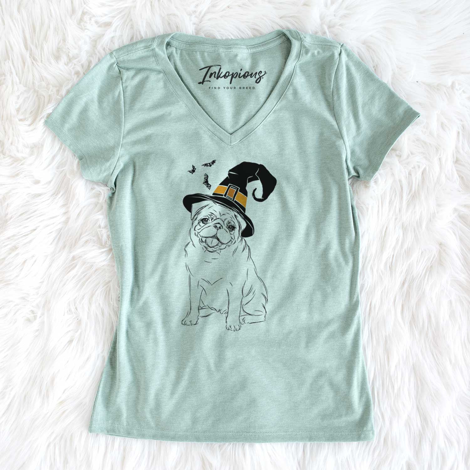 Witch Higgins the Pug - Women's V-neck Shirt