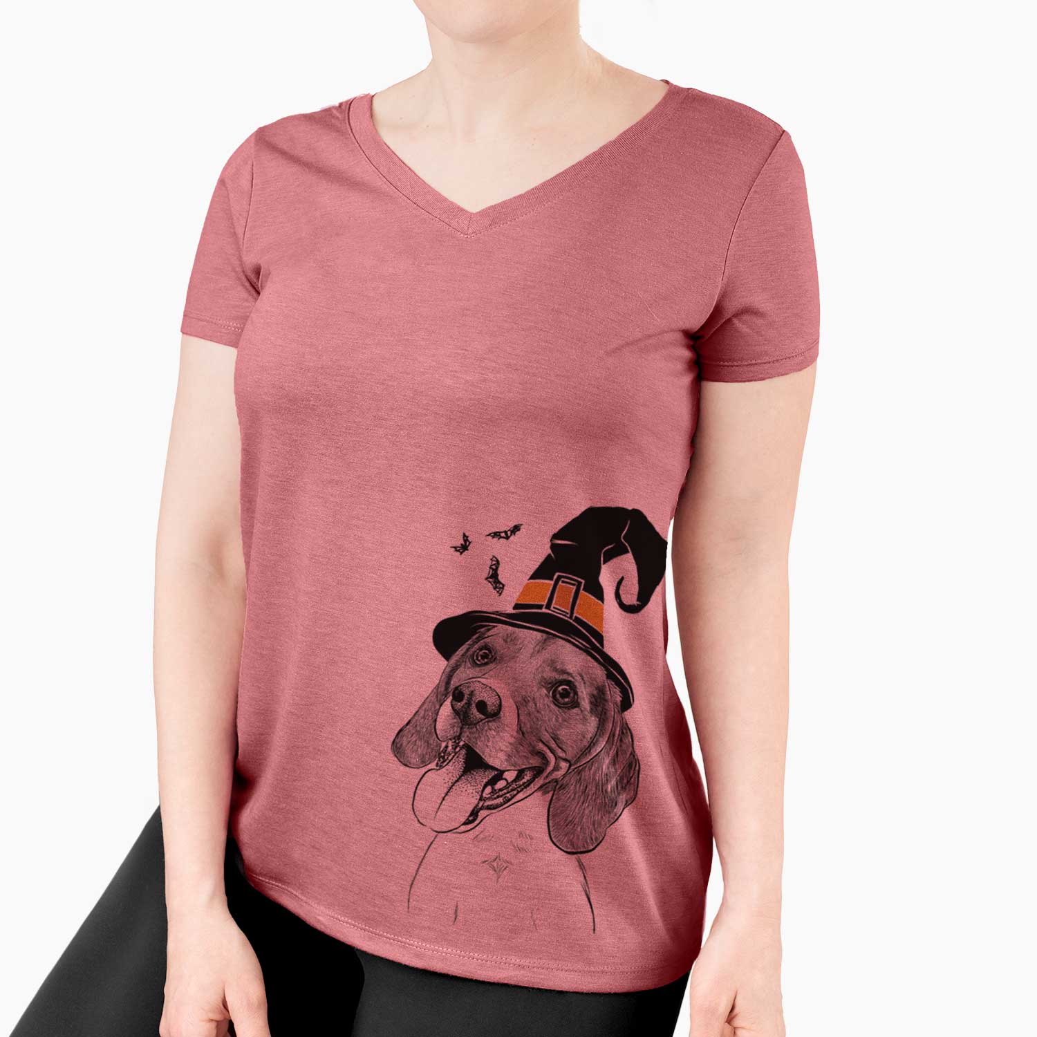 Witch Little Bandit the Beagle - Women's V-neck Shirt