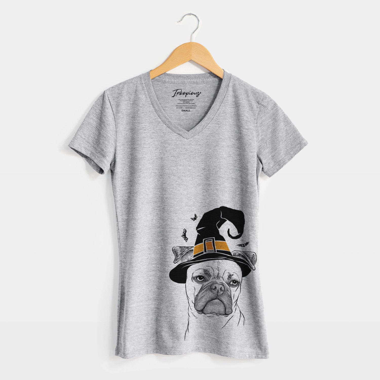 Witch Mack the Bugg (Boston Terrier/Pug) - Women's Perfect V-neck Shirt