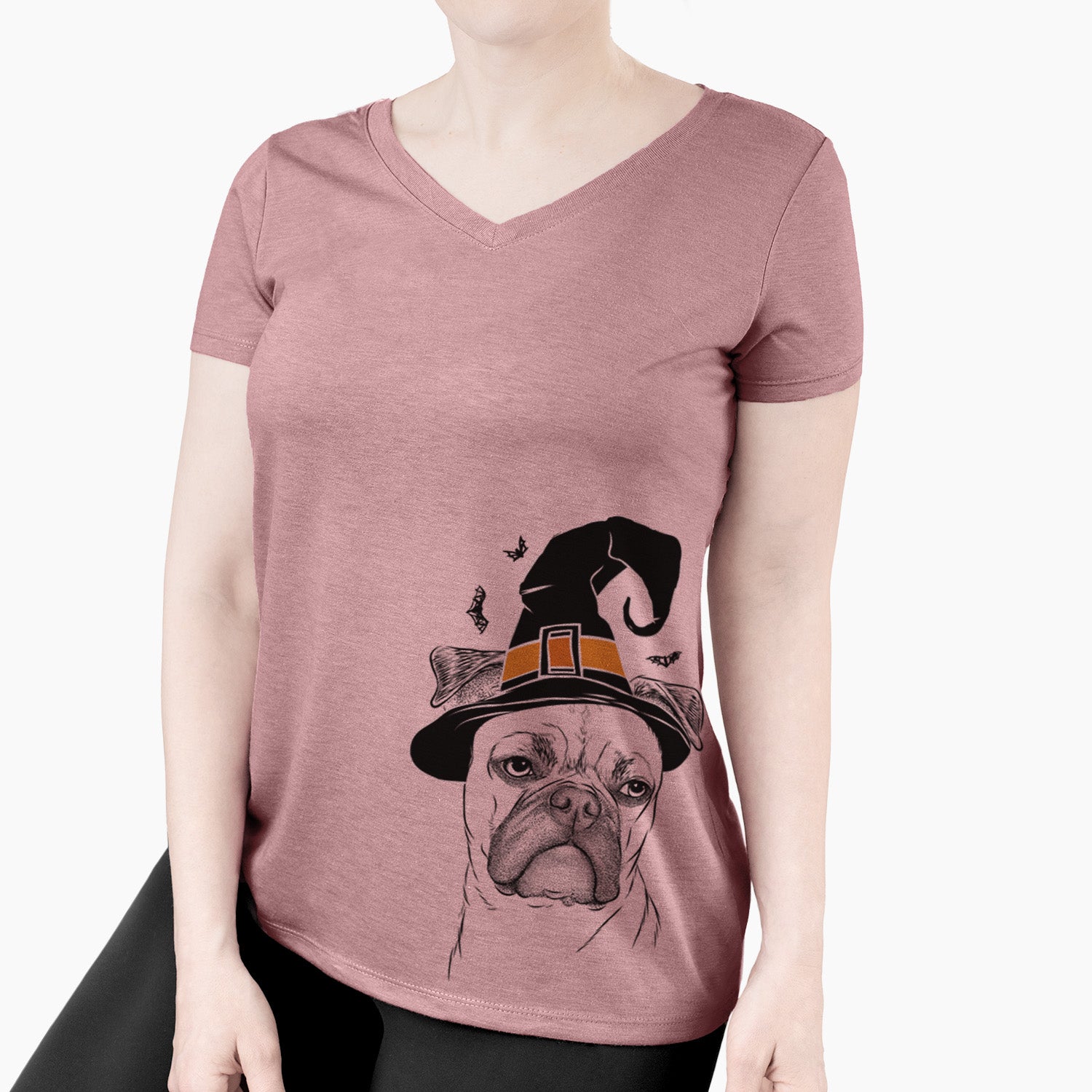 Witch Mack the Bugg (Boston Terrier/Pug) - Women's Perfect V-neck Shirt