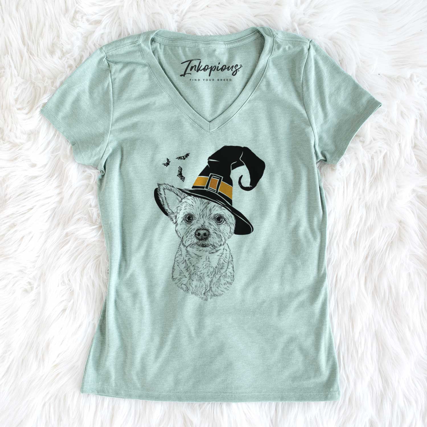 Witch Mango the Yorker Cairn Terrier Mix - Women's V-neck Shirt