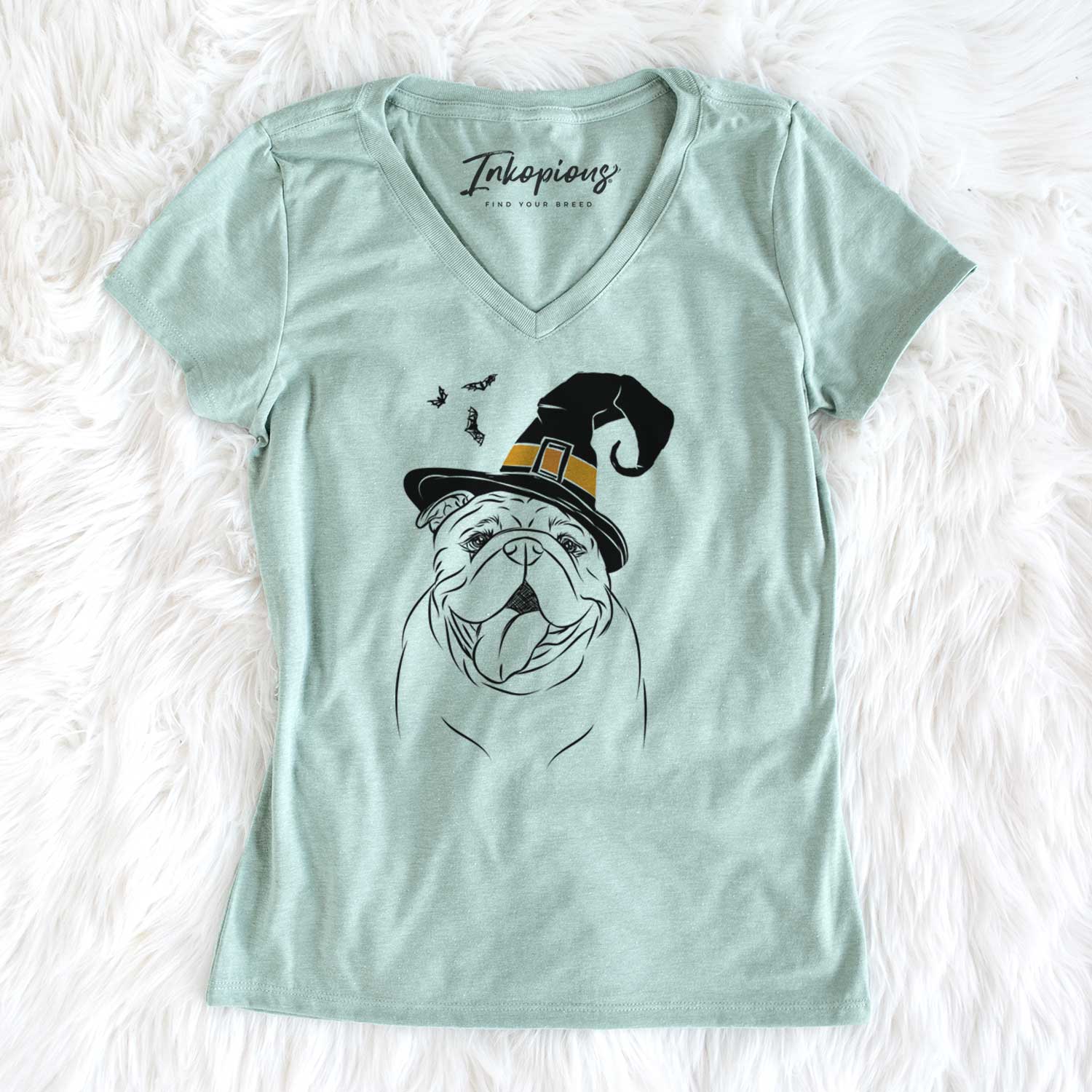 Witch Missy Moo the English Bulldog - Women's V-neck Shirt