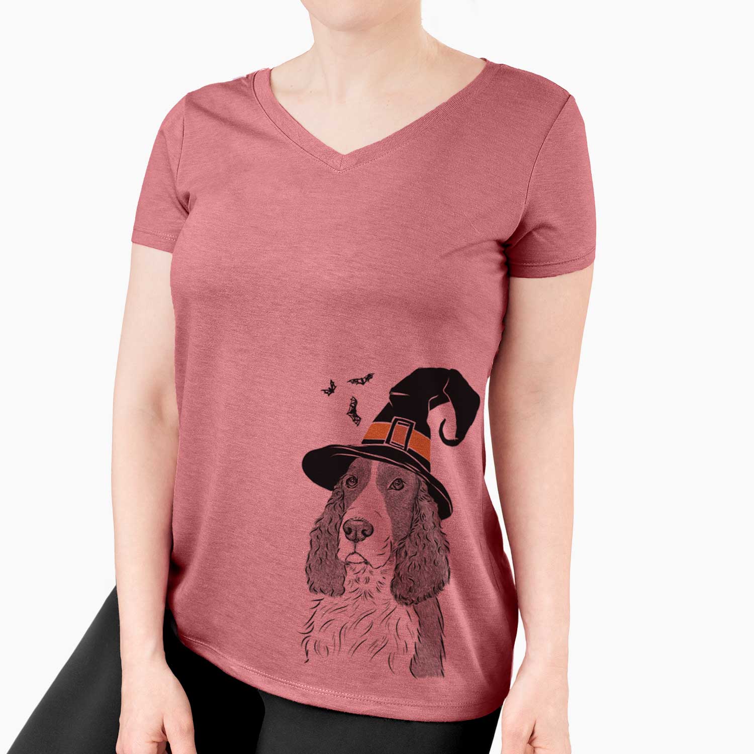 Witch Quincy the English Springer Spaniel - Women's V-neck Shirt