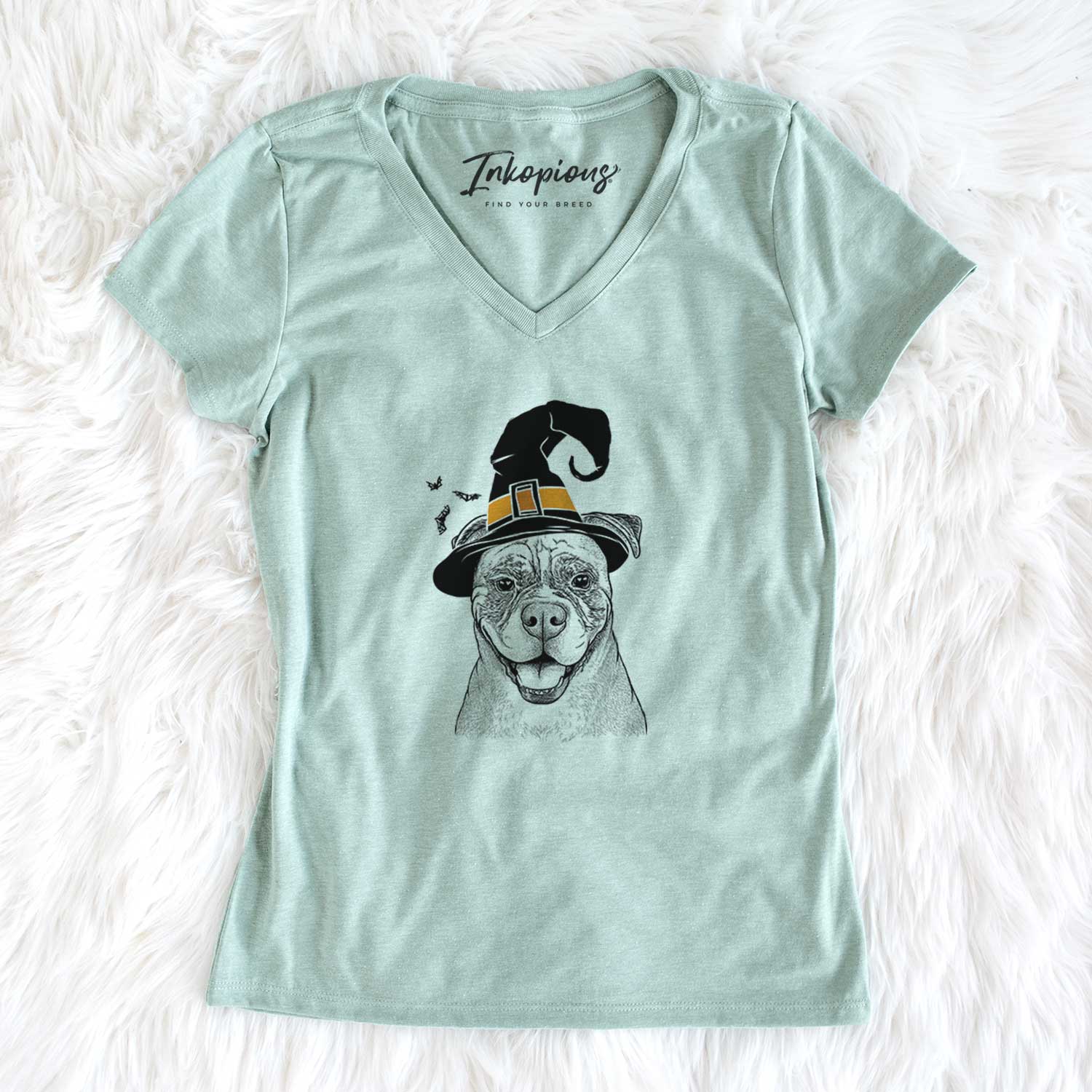 Witch Rufus the American Bulldog - Women's V-neck Shirt