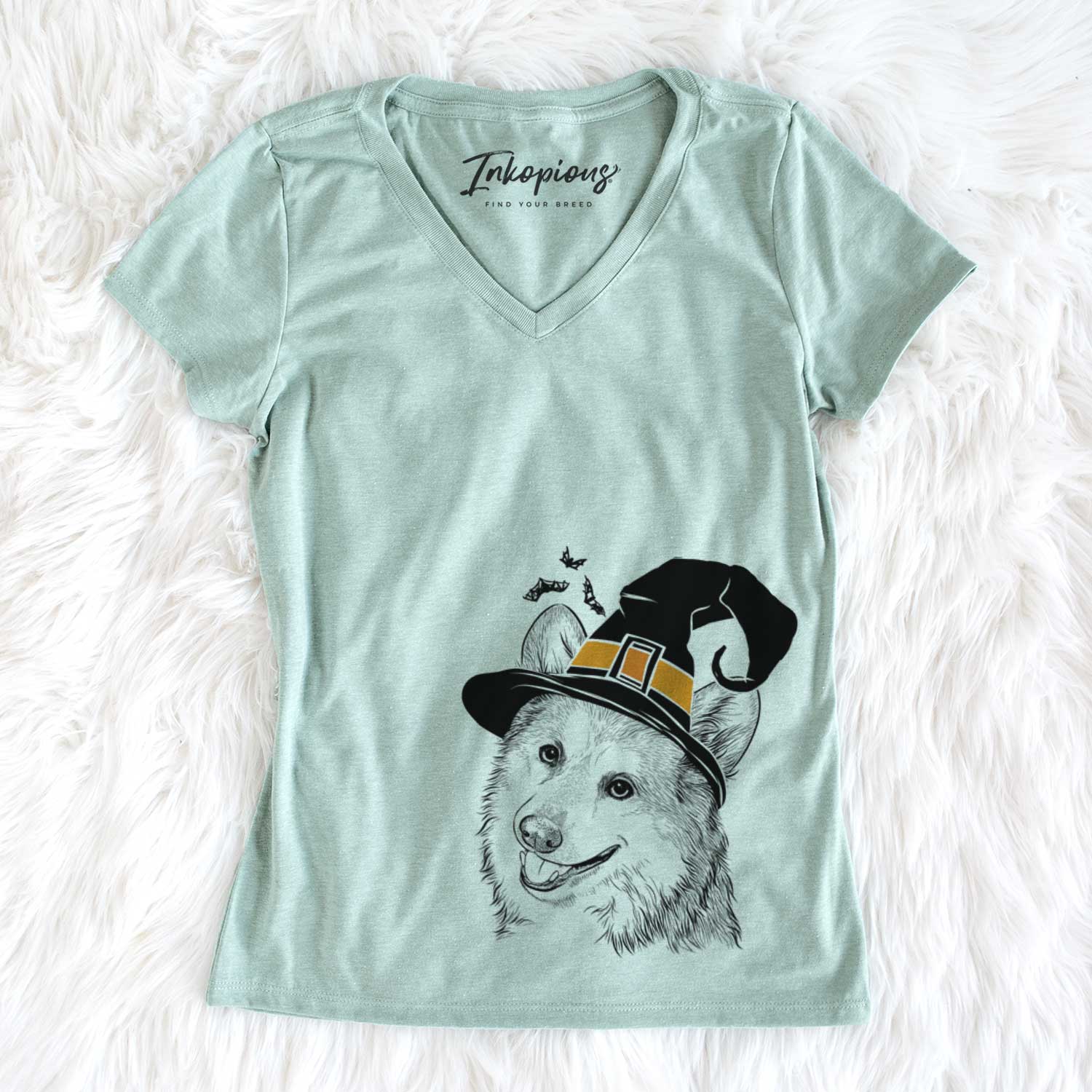 Witch Scout the Pembroke Welsh Corgi - Women's V-neck Shirt
