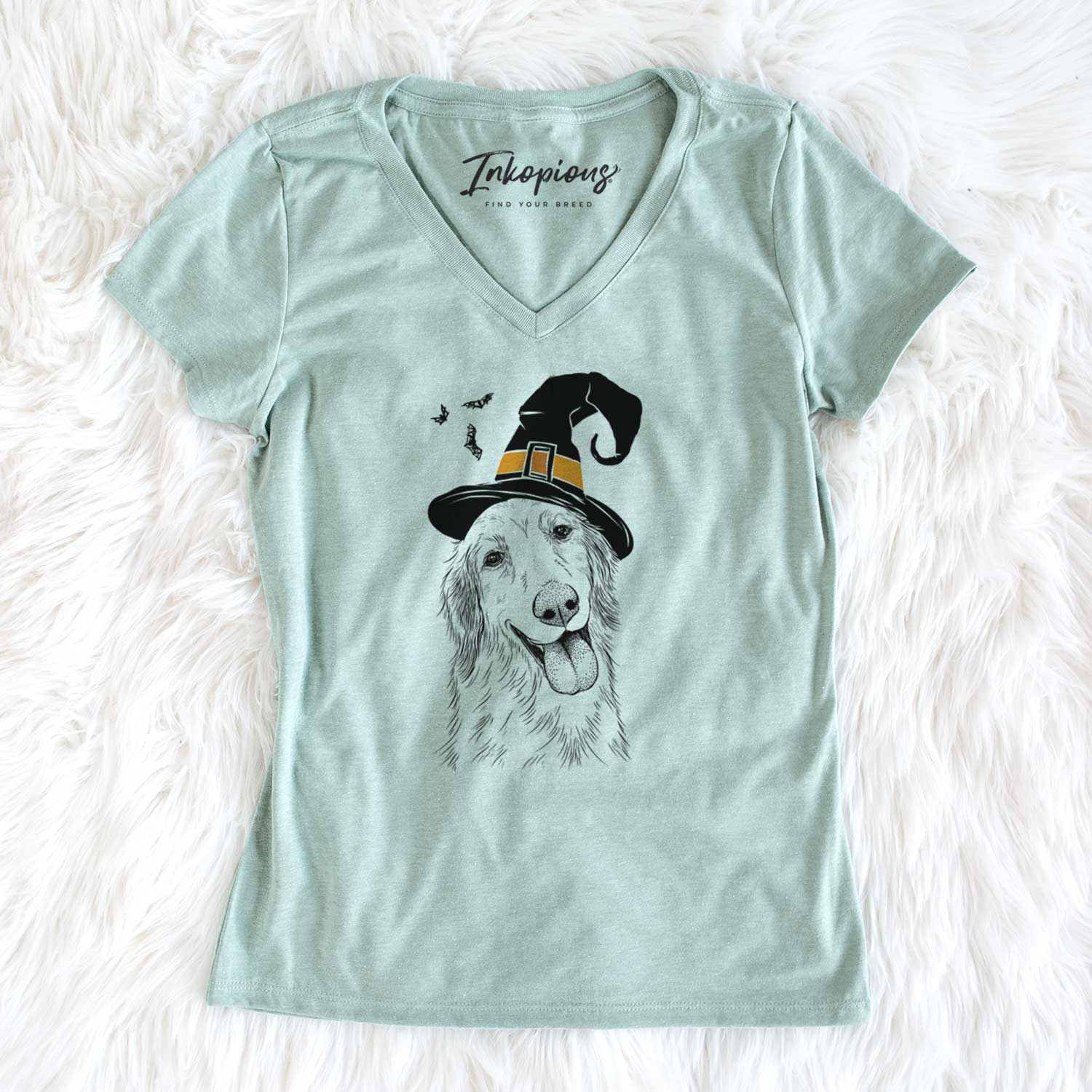 Witch Shelby the Golden Retriever - Women's V-neck Shirt