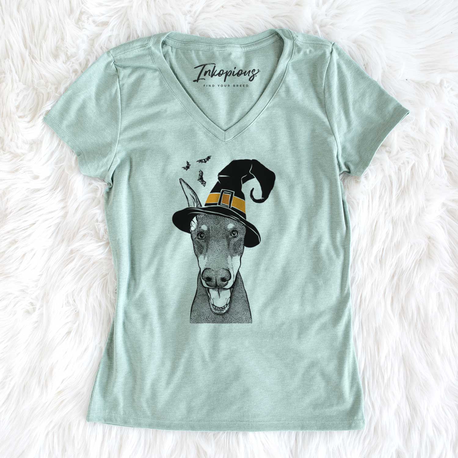 Witch Sir Duke the Doberman Pinscher - Women's V-neck Shirt