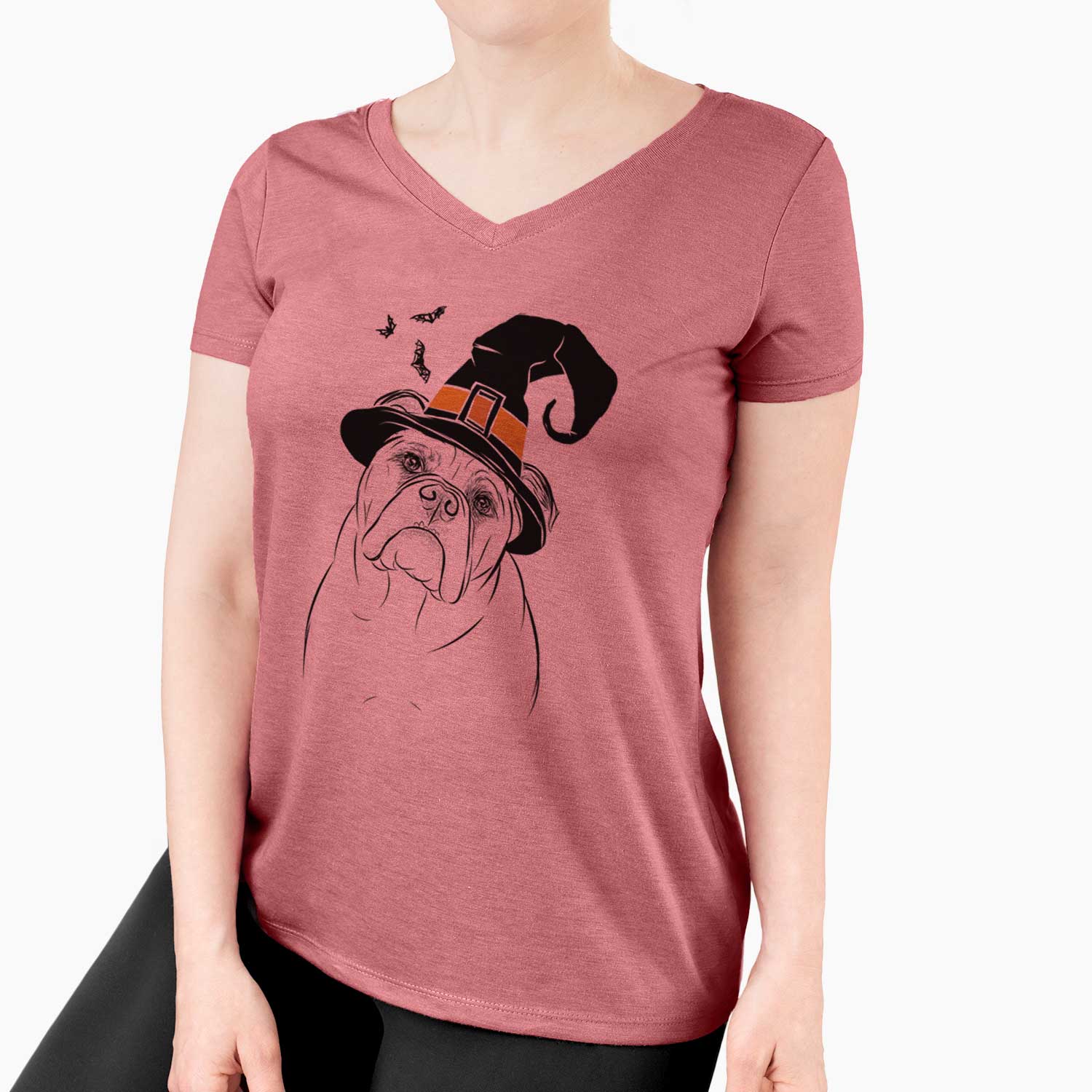 Witch Sir Louis the English Bulldog - Women's V-neck Shirt
