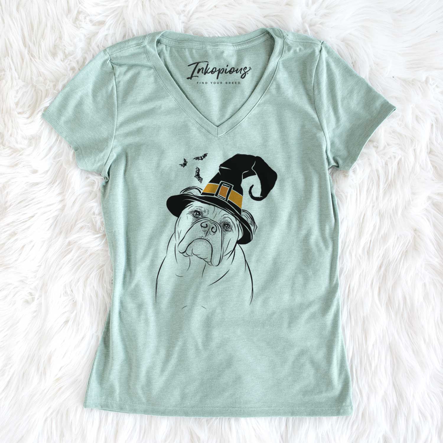 Witch Sir Louis the English Bulldog - Women's V-neck Shirt