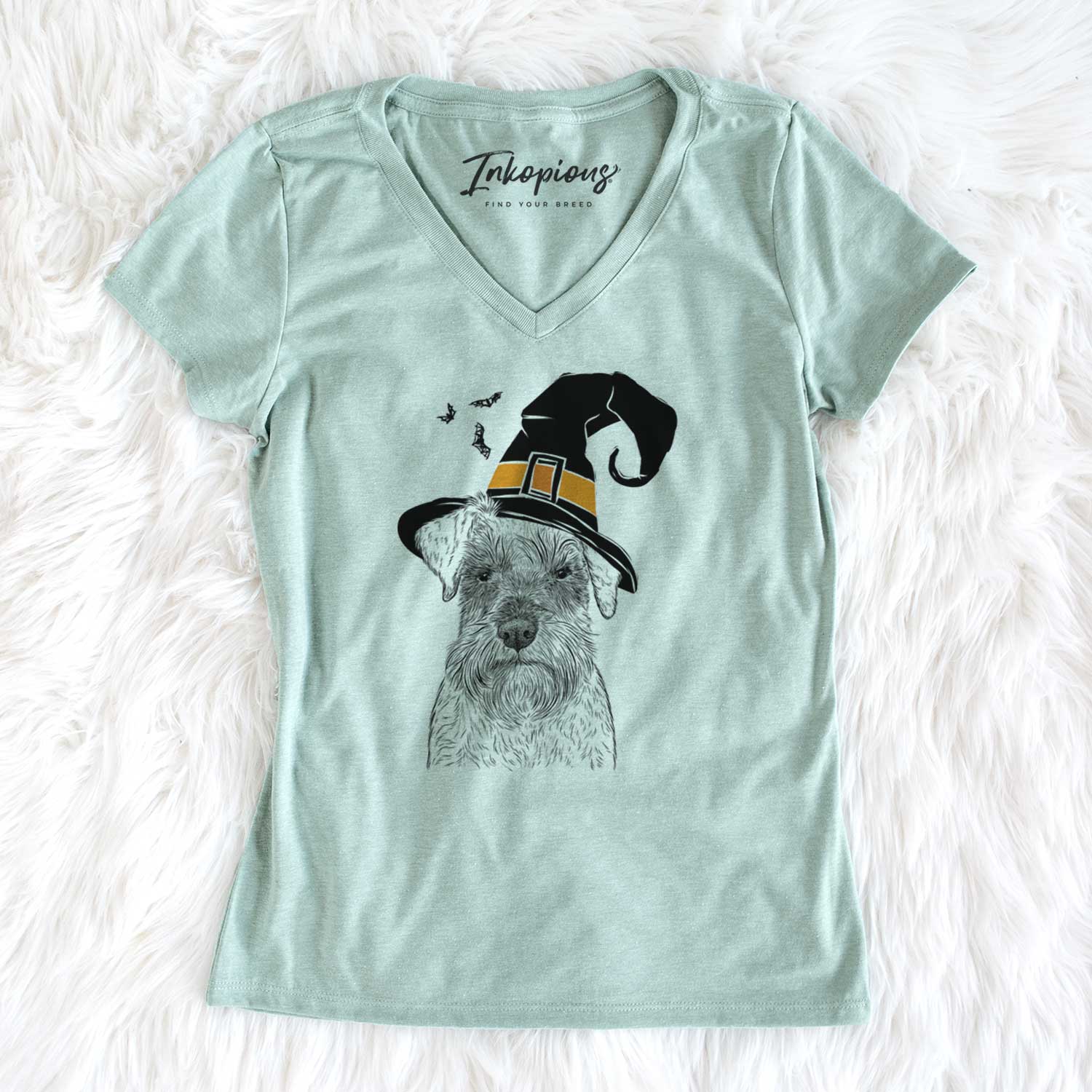 Witch Smokey the Miniature Schnauzer - Women's V-neck Shirt