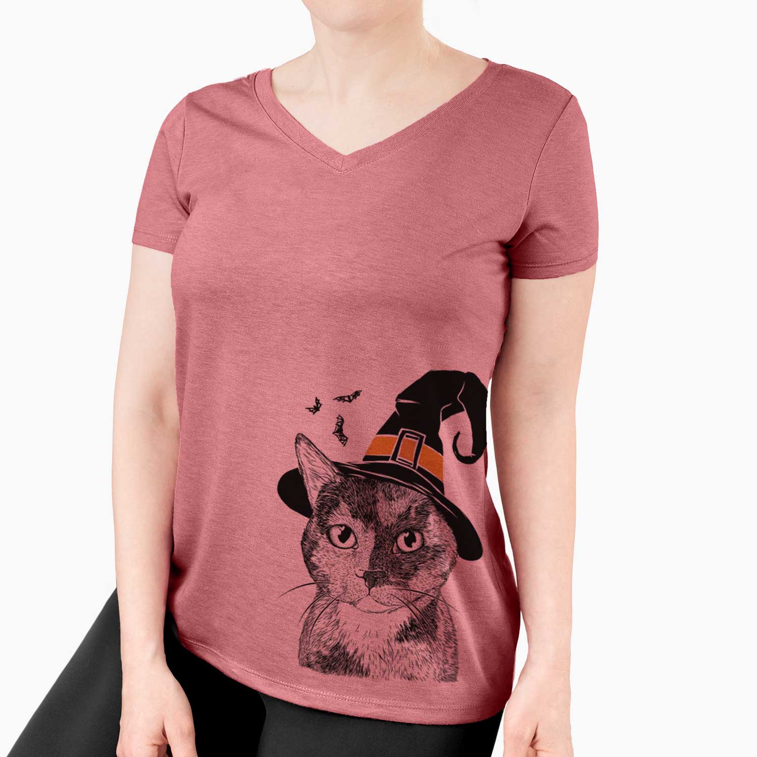Witch Spooky Kitty the Tortoiseshell Cat - Women's V-neck Shirt