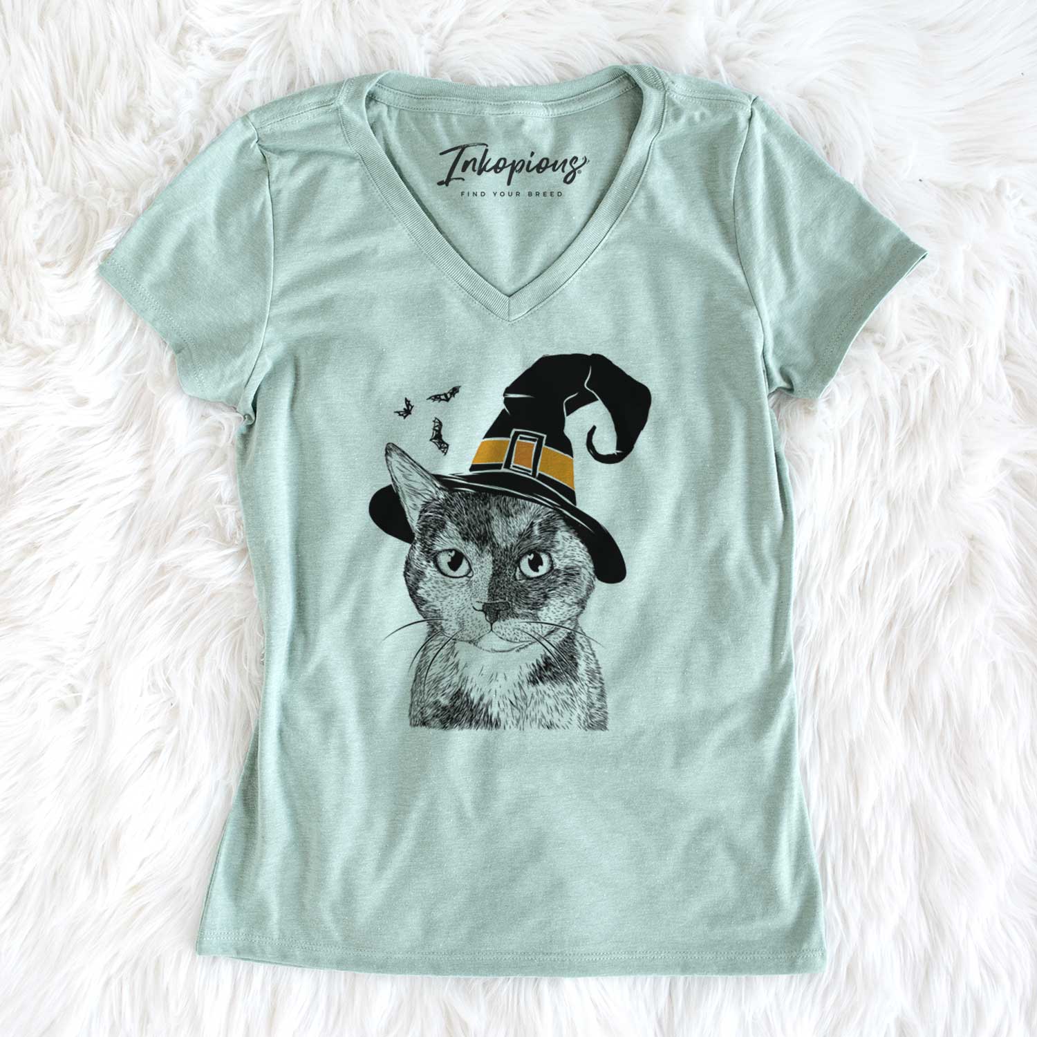 Witch Spooky Kitty the Tortoiseshell Cat - Women's V-neck Shirt