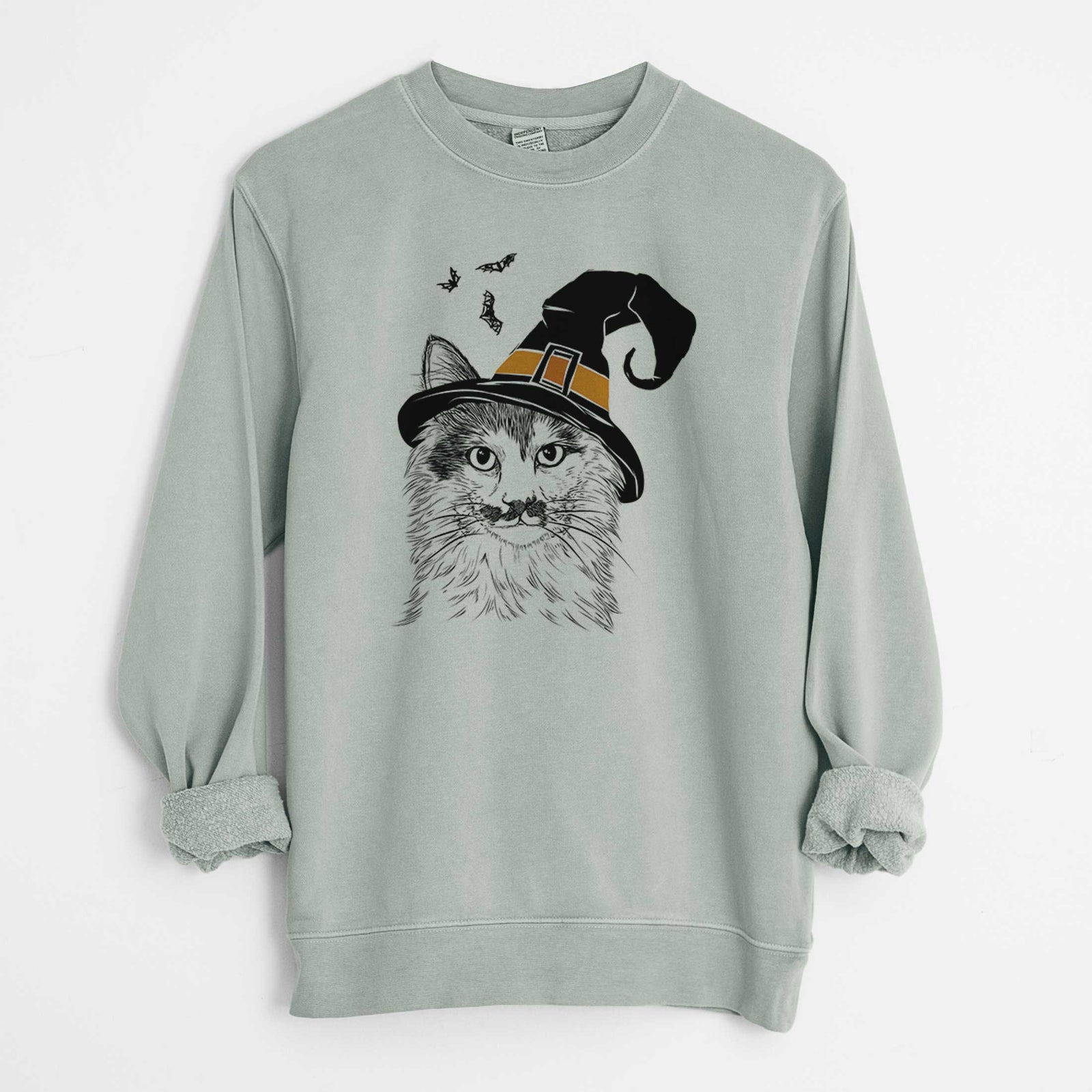 Witch Stache the Longhaired Mustard Cat - Unisex Pigment Dyed Crew Sweatshirt