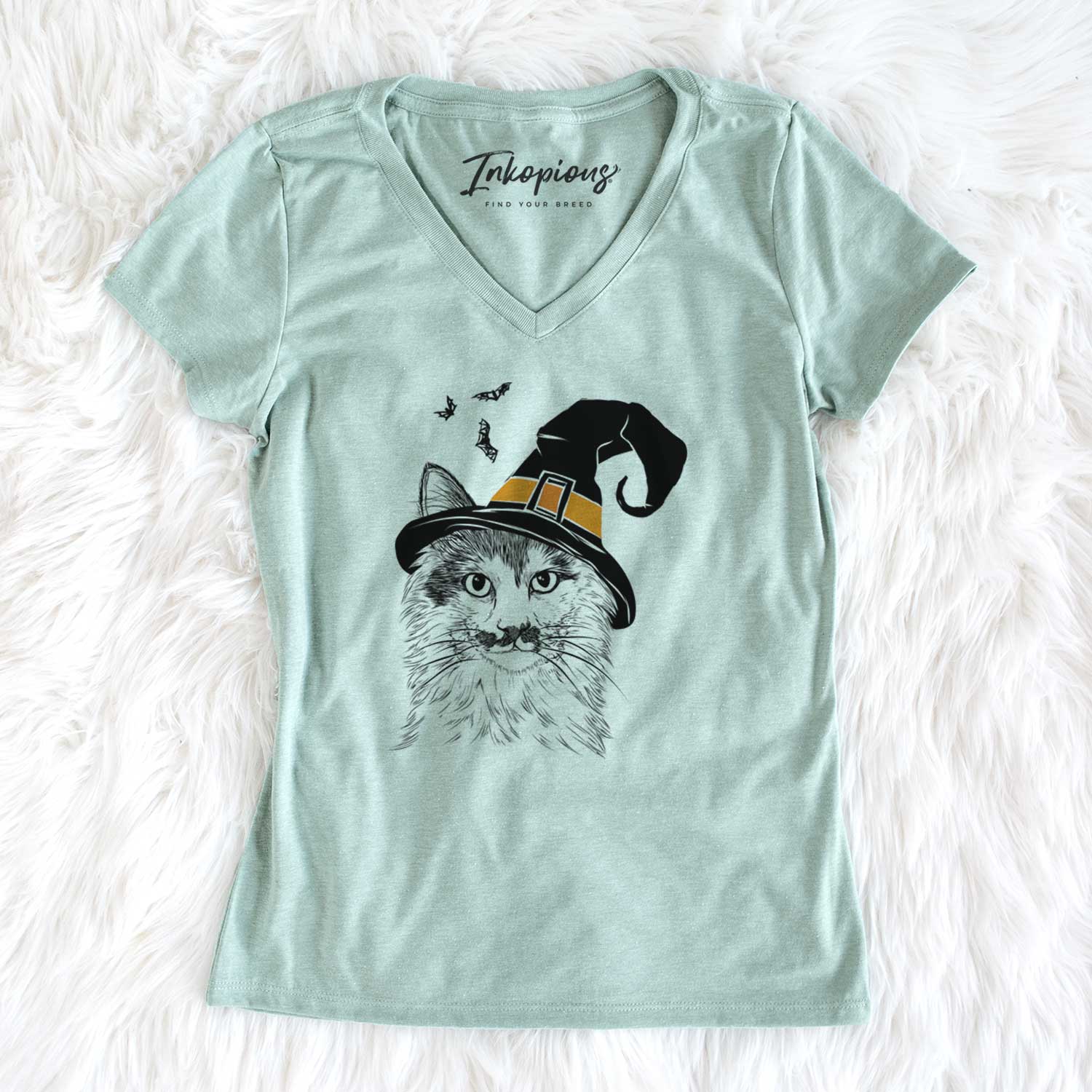 Witch Stache the Longhaired Mustard Cat - Women's V-neck Shirt