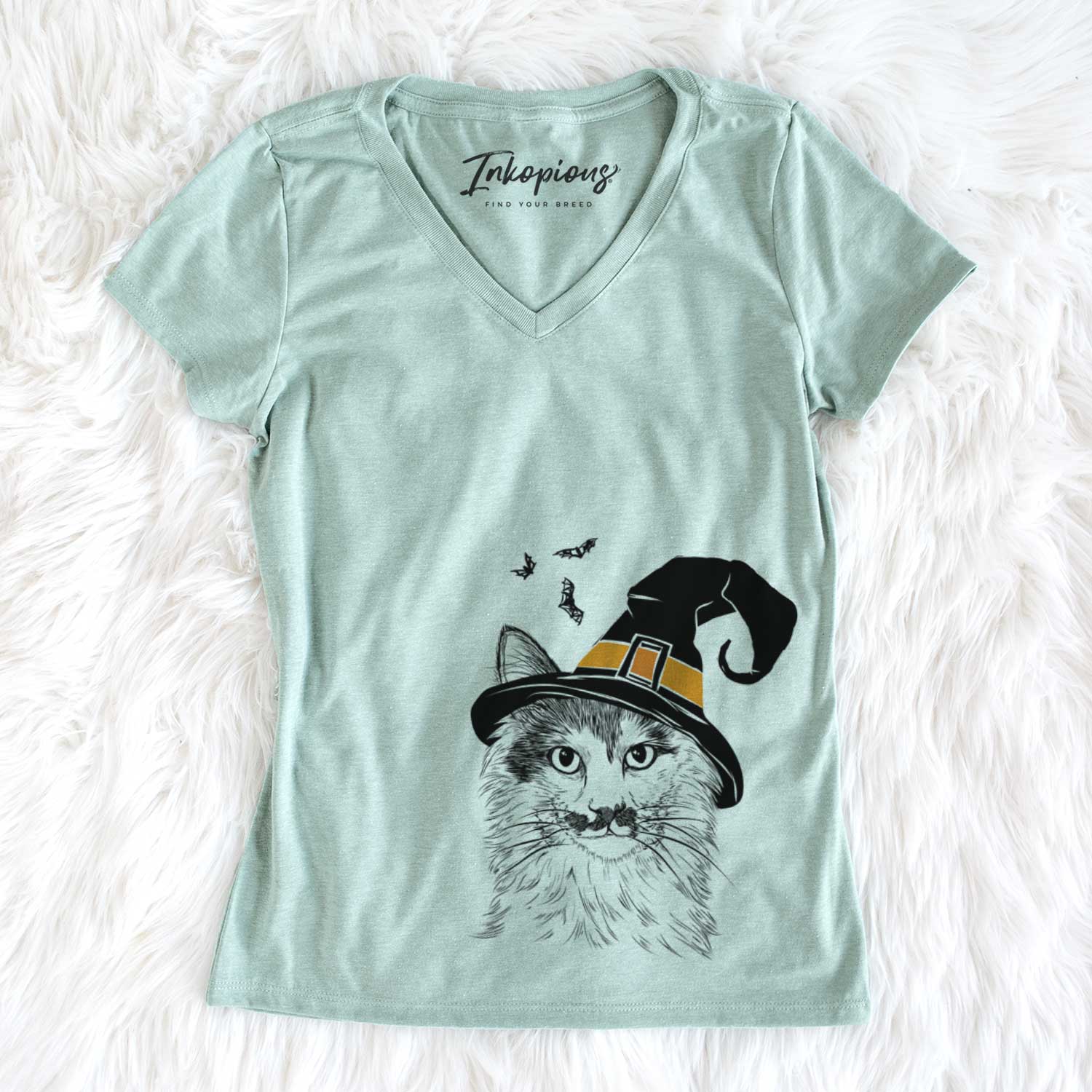 Witch Stache the Longhaired Mustard Cat - Women's V-neck Shirt
