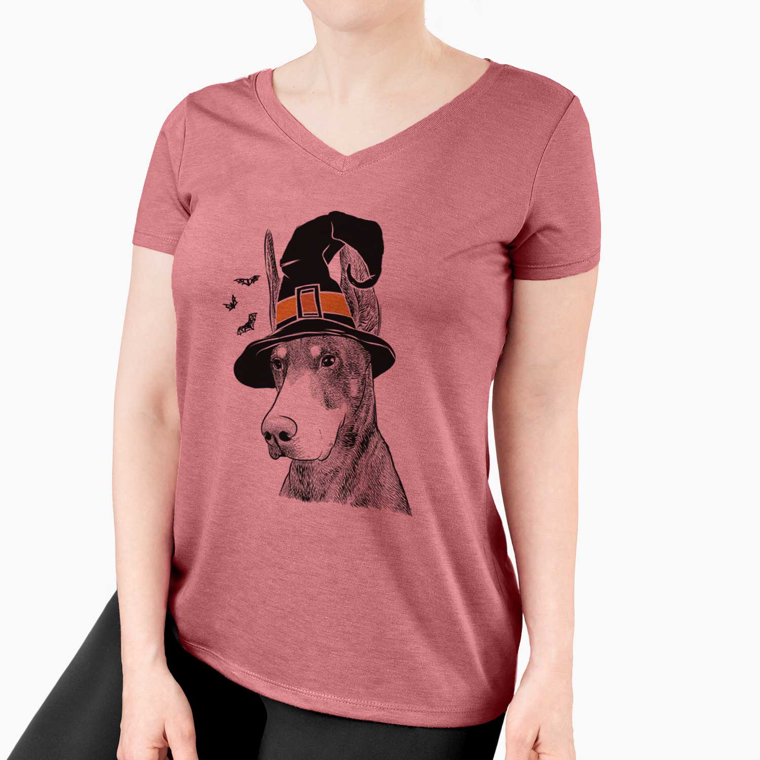 Witch Sunny the Doberman Pinscher - Women's V-neck Shirt