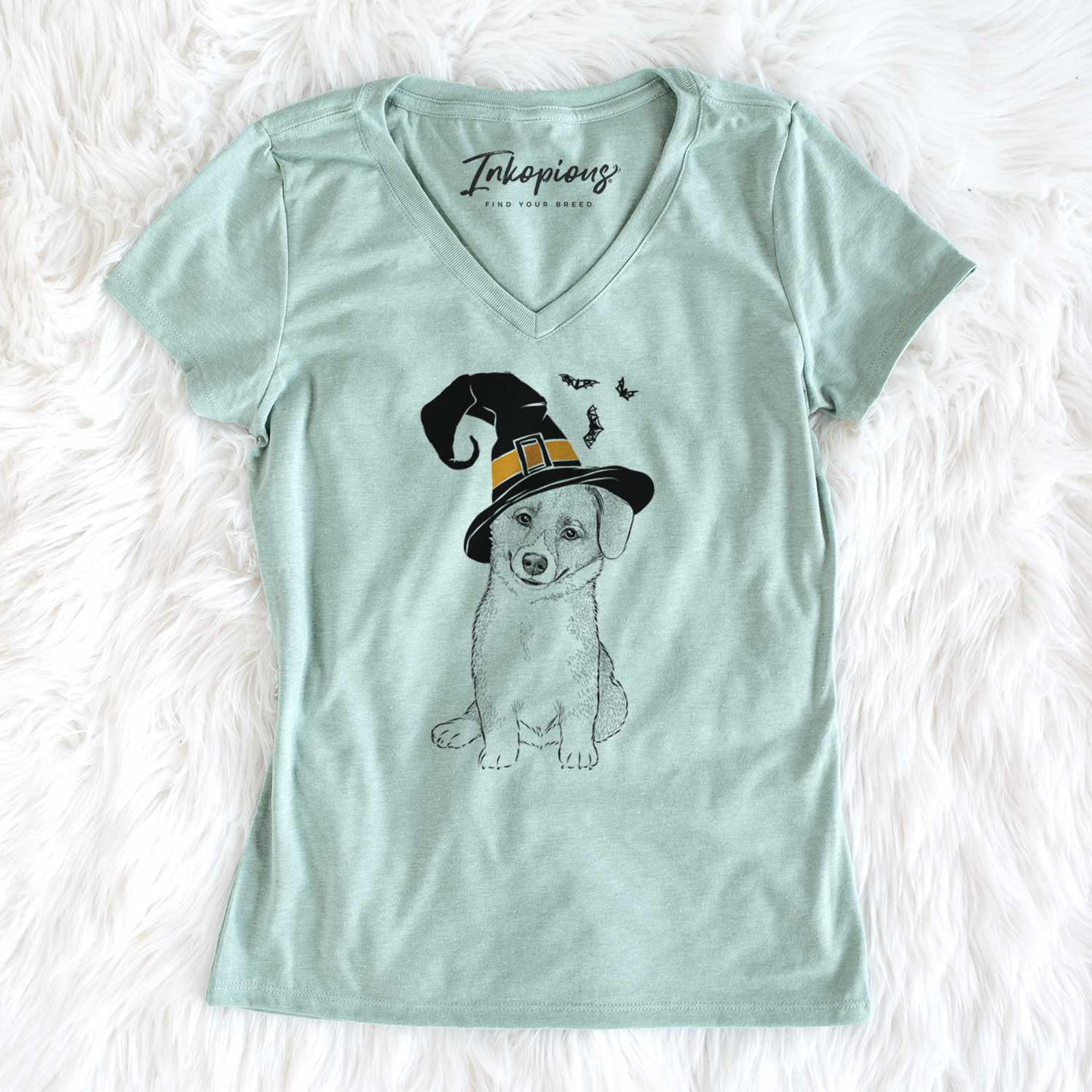 Witch Toby the Corgi Puppy - Women's V-neck Shirt
