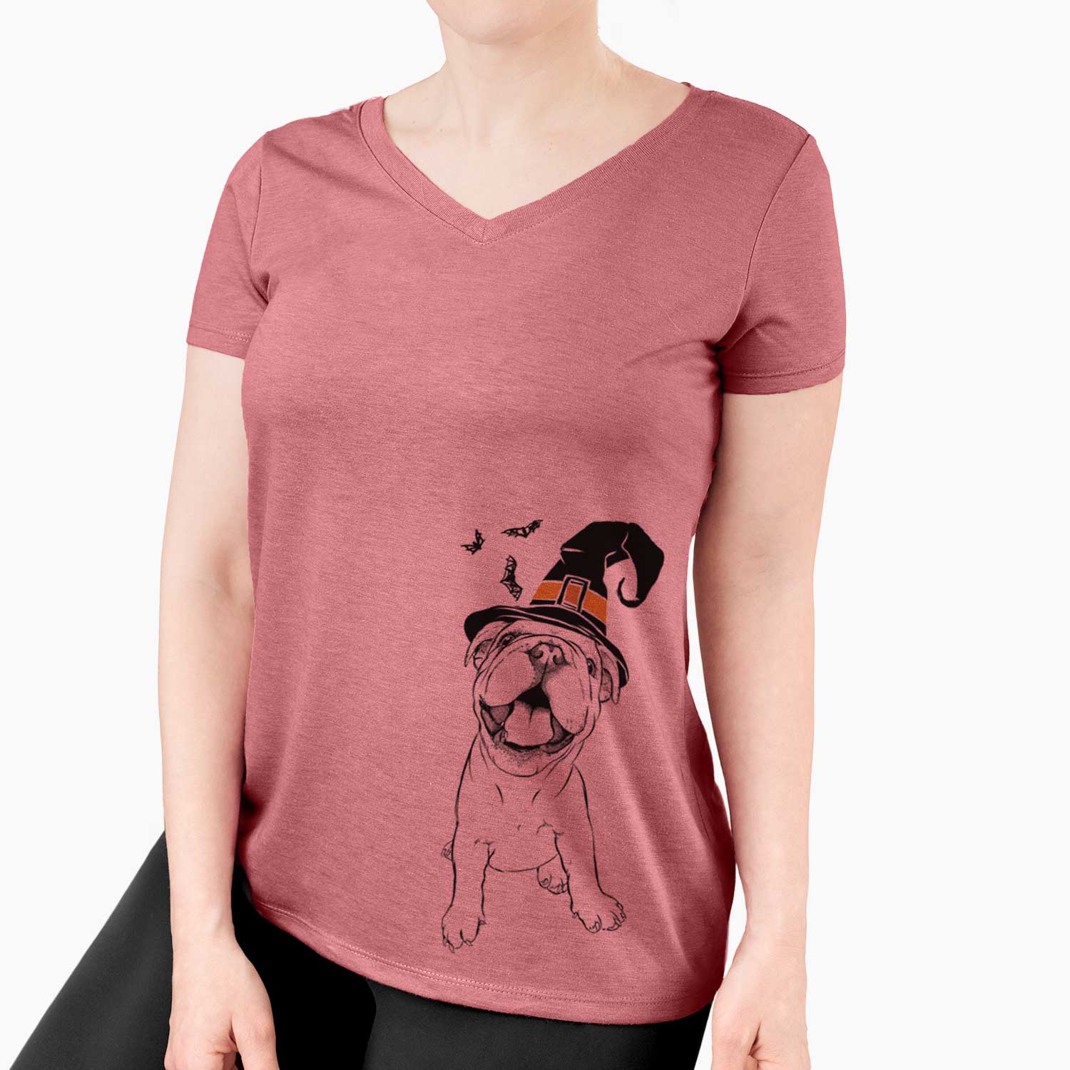 Witch Tyke the English Bulldog - Women's V-neck Shirt