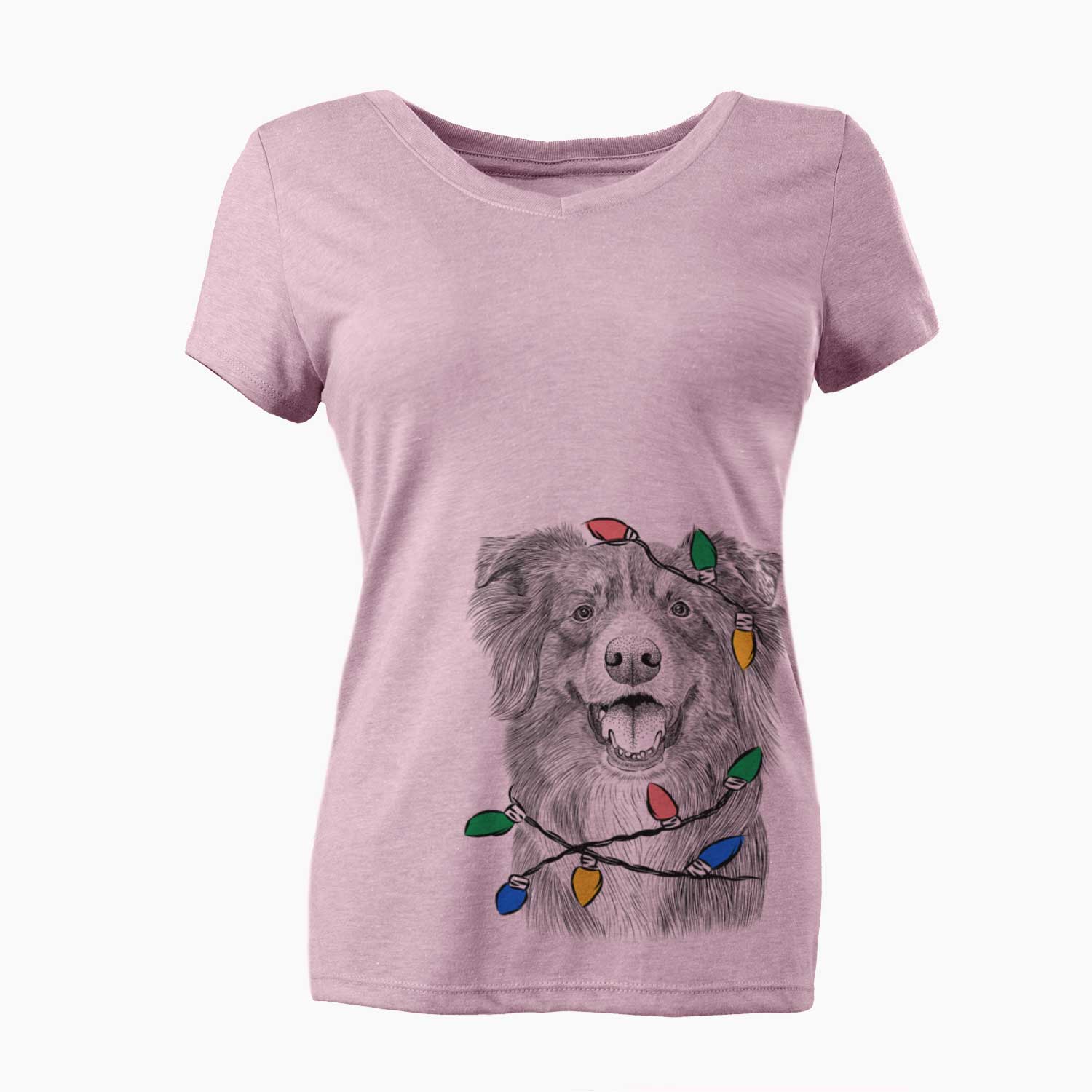 Christmas Lights Aussie Parker the Australian Shepherd - Women's V-neck Shirt