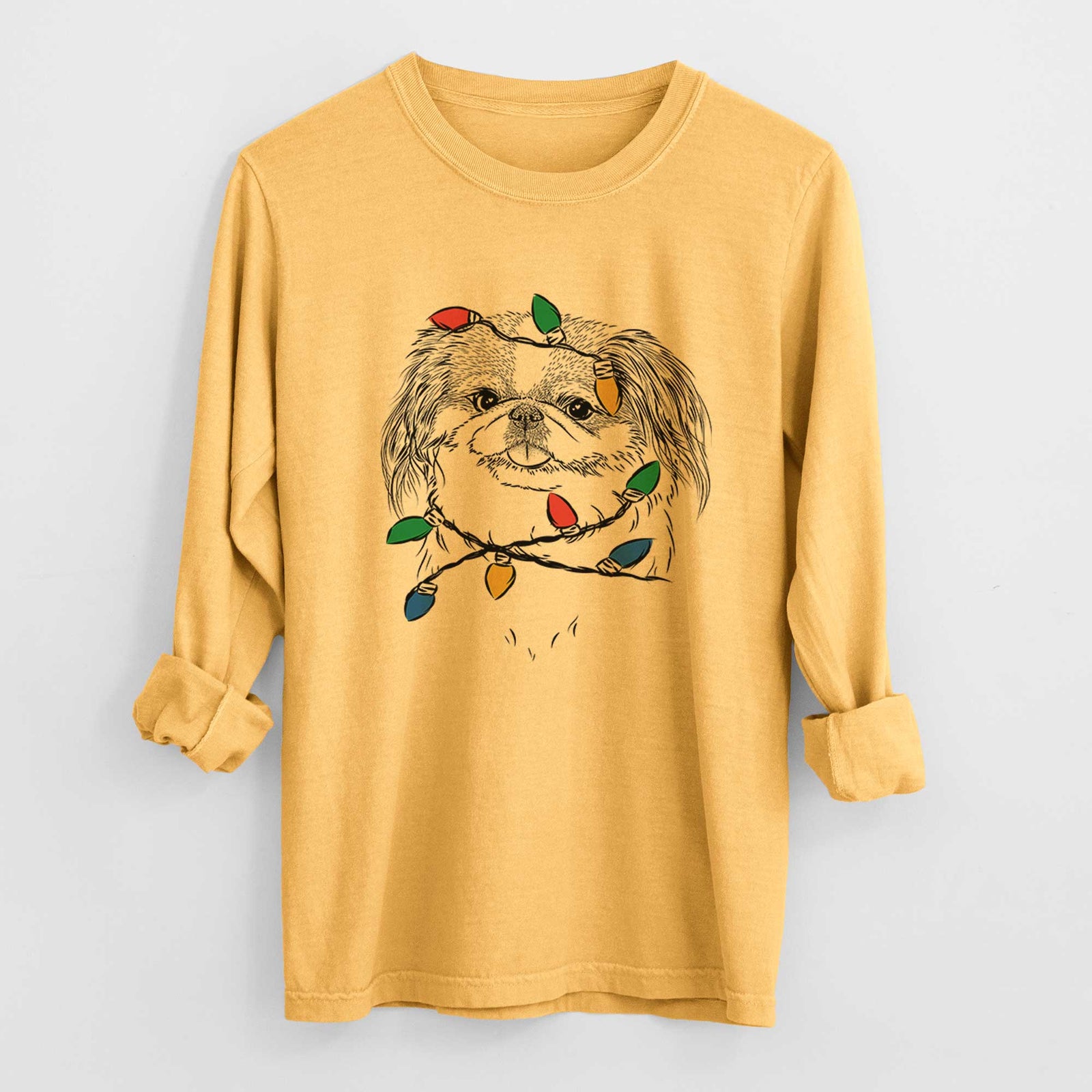 Christmas Lights Abra Bean the Pekingese - Heavyweight 100% Cotton Long Sleeve