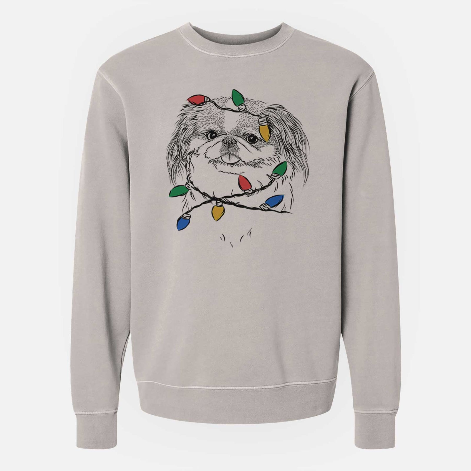 Christmas Lights Abra Bean the Pekingese - Unisex Pigment Dyed Crew Sweatshirt