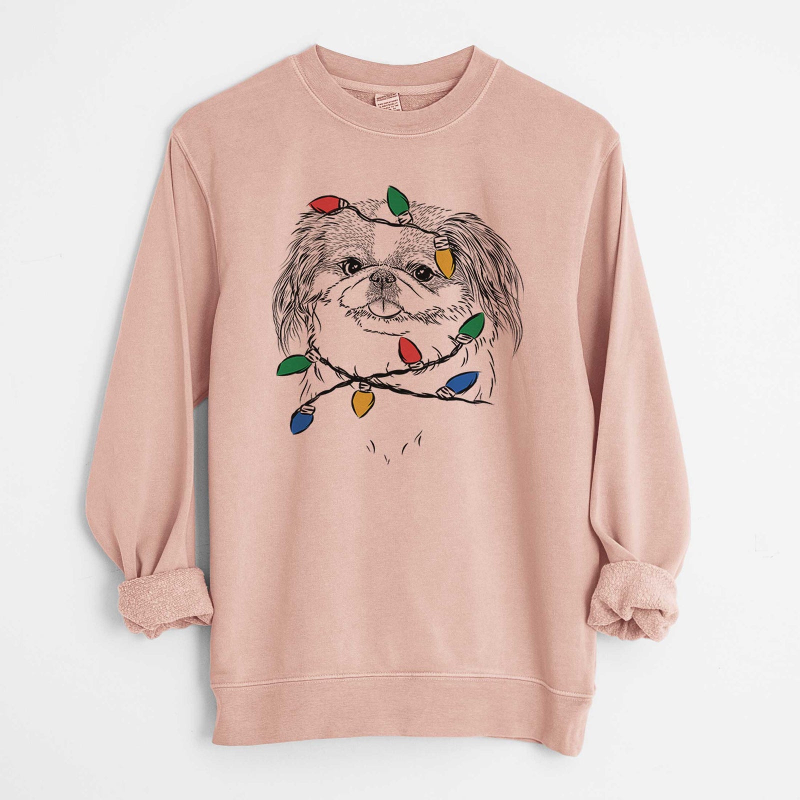 Christmas Lights Abra Bean the Pekingese - Unisex Pigment Dyed Crew Sweatshirt