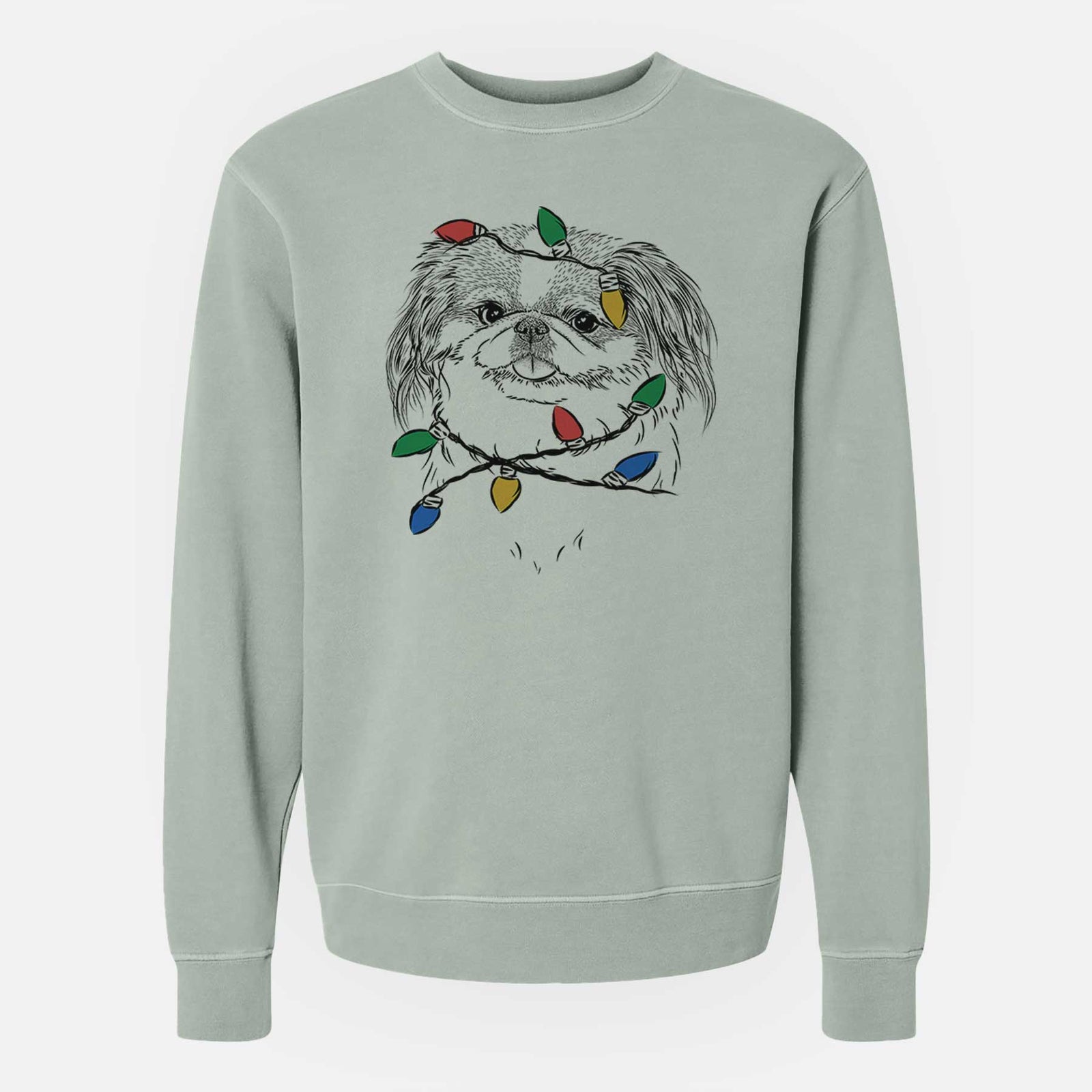 Christmas Lights Abra Bean the Pekingese - Unisex Pigment Dyed Crew Sweatshirt