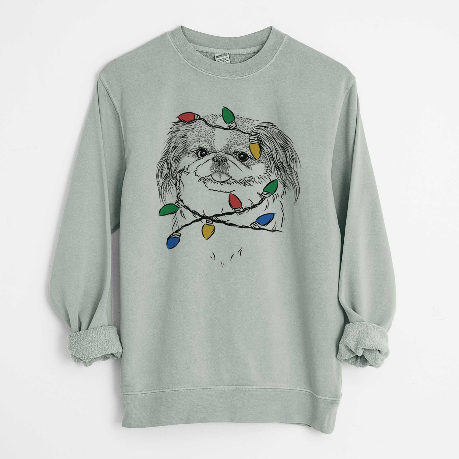 Christmas Lights Abra Bean the Pekingese - Unisex Pigment Dyed Crew Sweatshirt