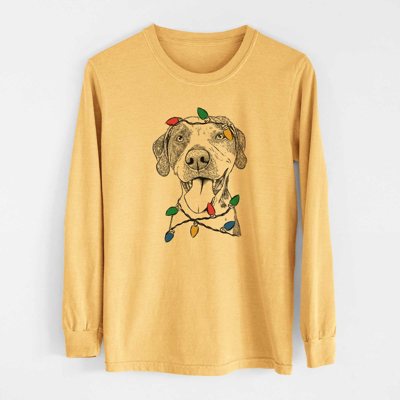 Christmas Lights Ace Boogie the Mixed Breed - Heavyweight 100% Cotton Long Sleeve