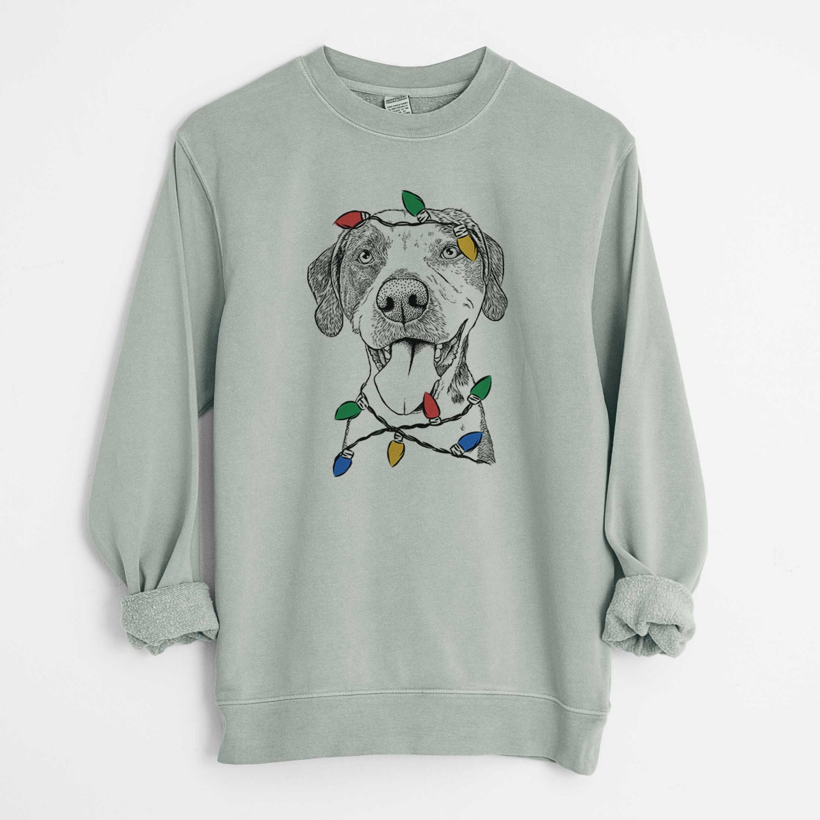 Christmas Lights Ace Boogie the Mixed Breed - Unisex Pigment Dyed Crew Sweatshirt