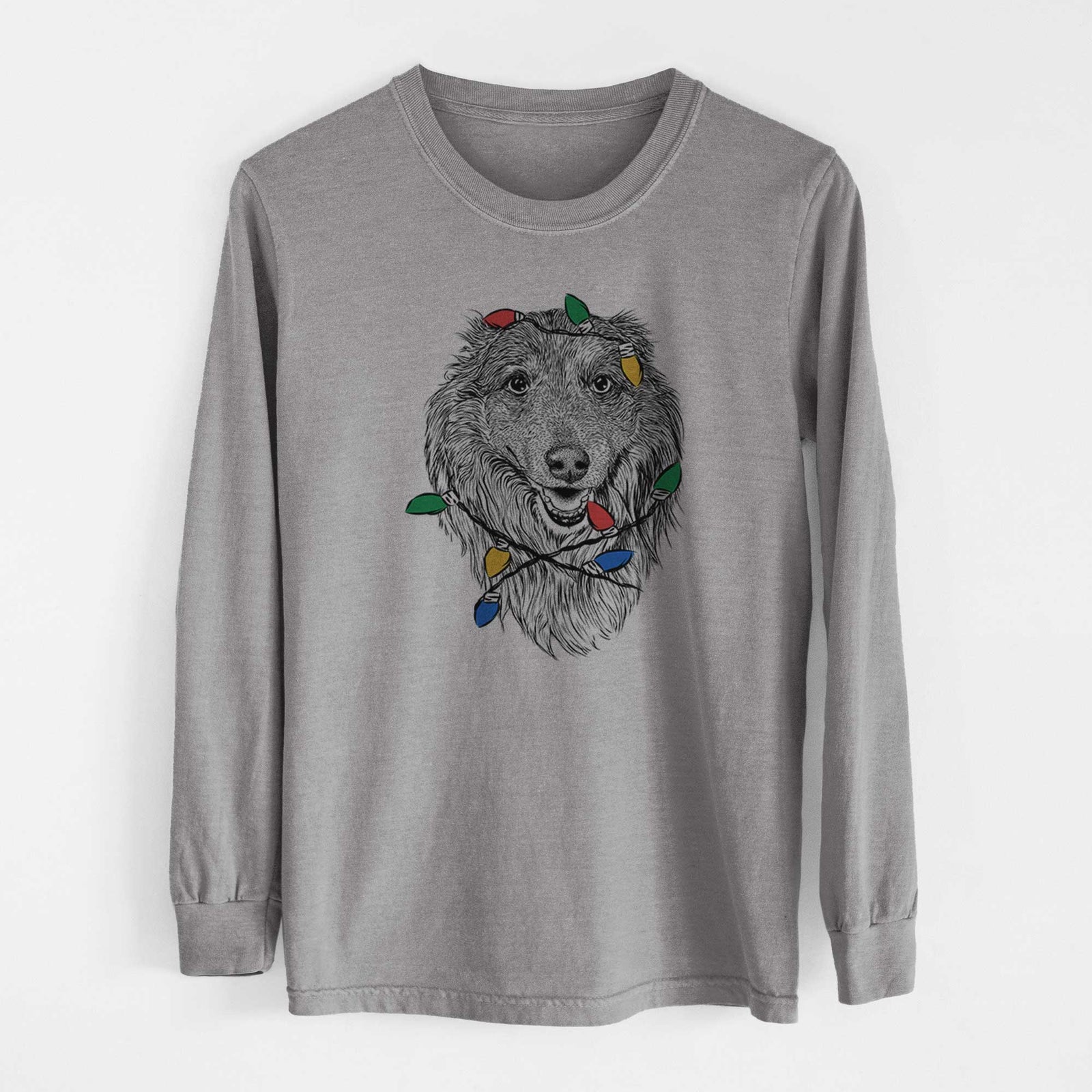 Christmas Lights Addie the Collie Mix - Heavyweight 100% Cotton Long Sleeve