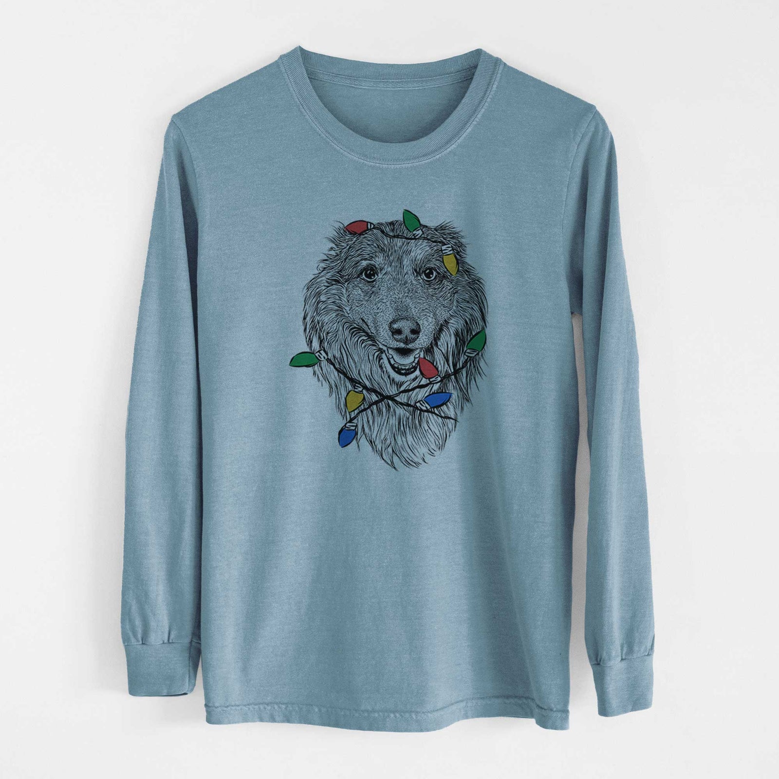 Christmas Lights Addie the Collie Mix - Heavyweight 100% Cotton Long Sleeve