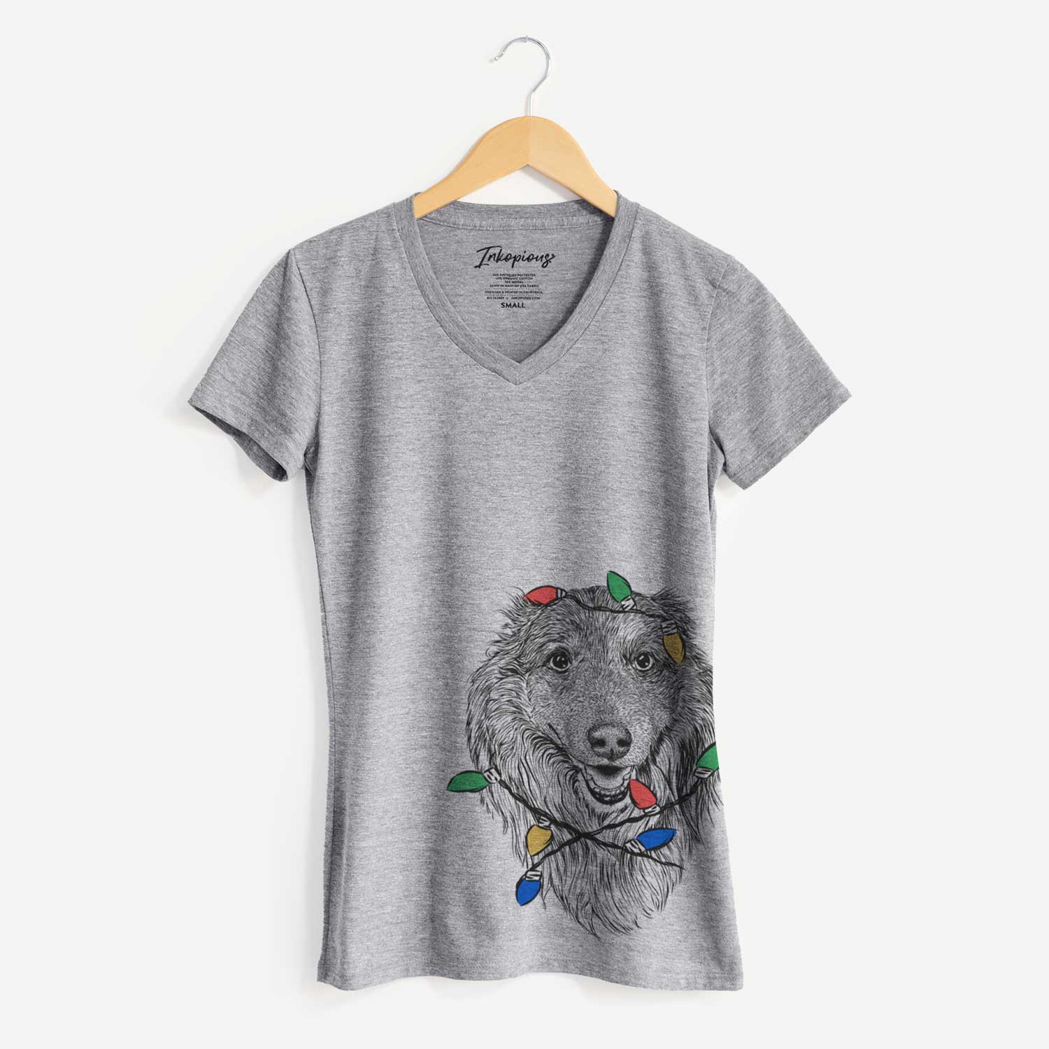 Christmas Lights Addie the Collie Mix - Women's V-neck Shirt