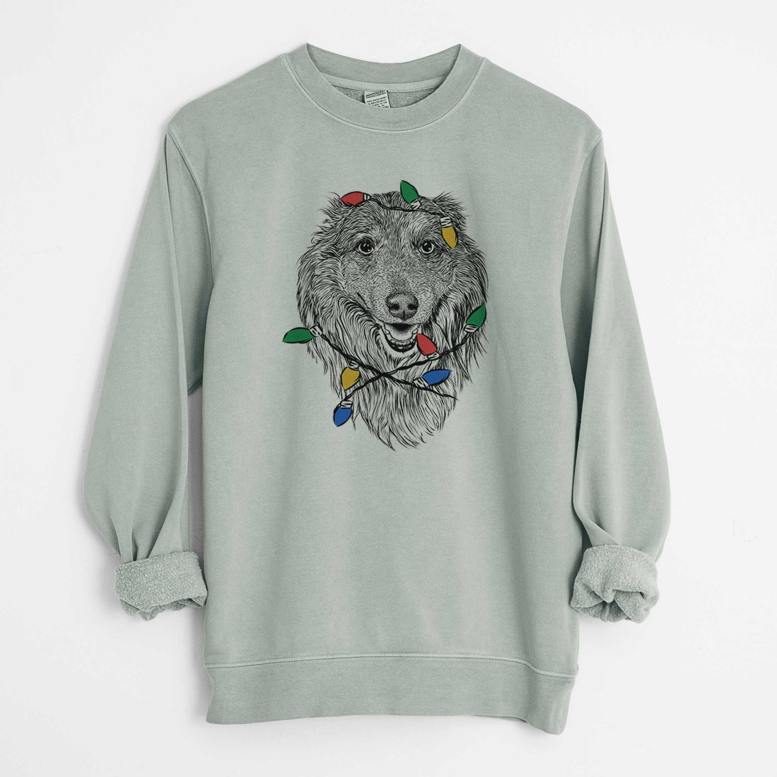 Christmas Lights Addie the Collie Mix - Unisex Pigment Dyed Crew Sweatshirt