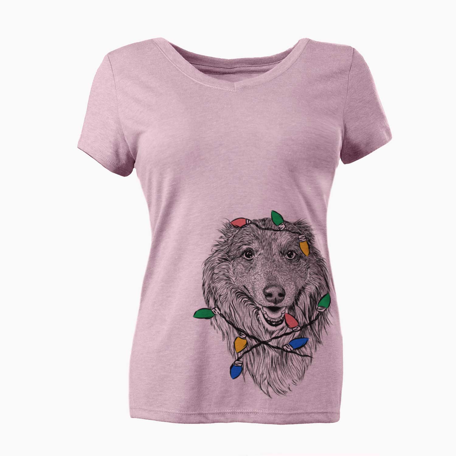 Christmas Lights Addie the Collie Mix - Women's V-neck Shirt
