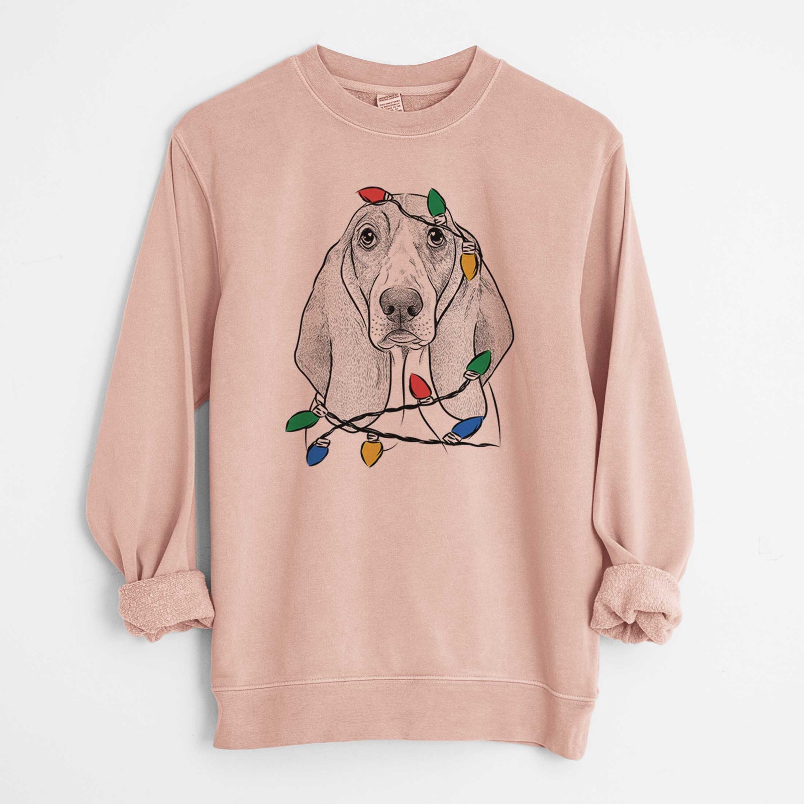 Christmas Lights Addison the Basset Hound - Unisex Pigment Dyed Crew Sweatshirt