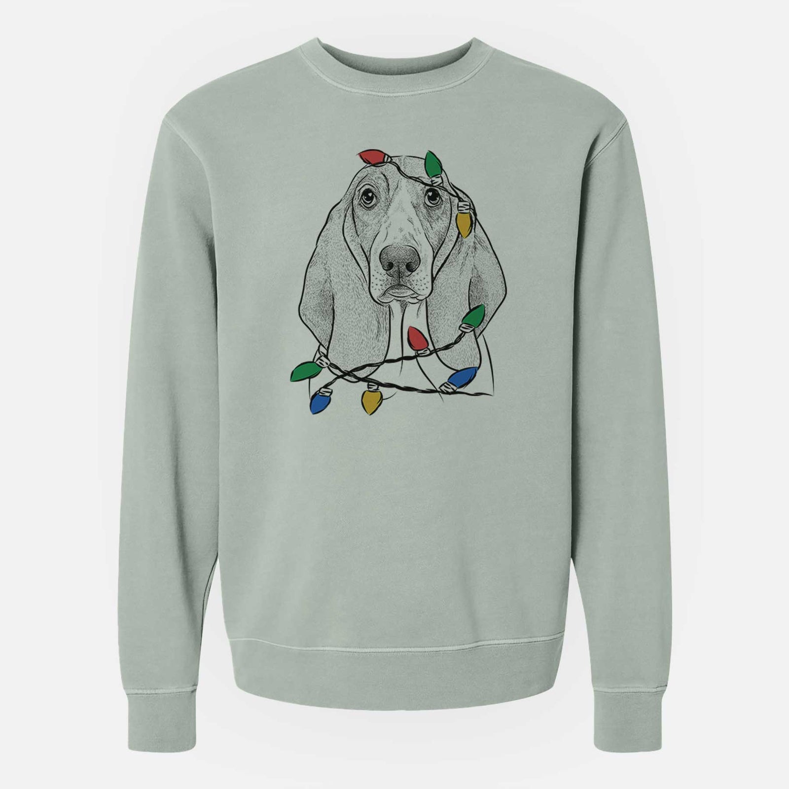 Christmas Lights Addison the Basset Hound - Unisex Pigment Dyed Crew Sweatshirt