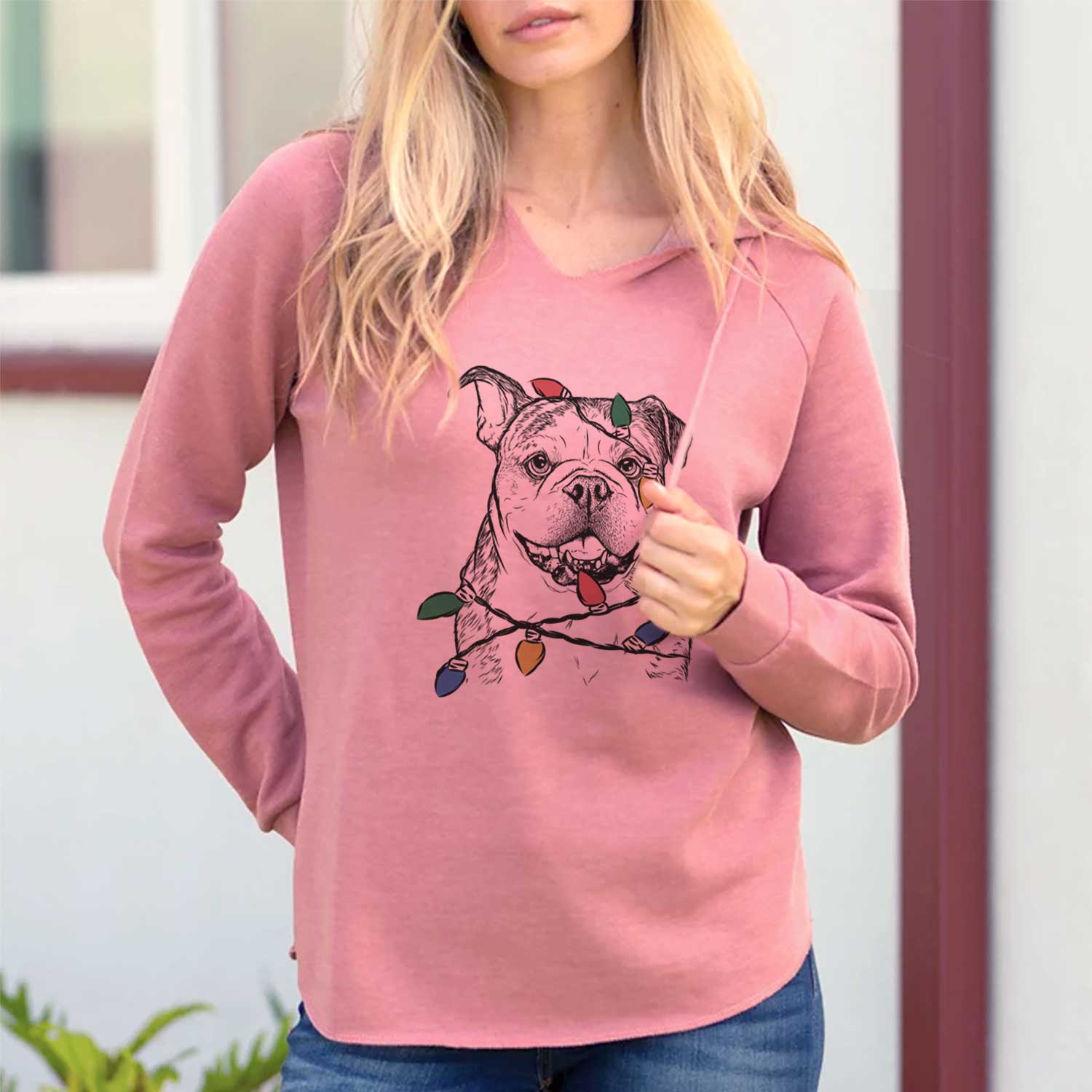 Christmas Lights Agatha the Boston Bulldog - Cali Wave Hooded Sweatshirt