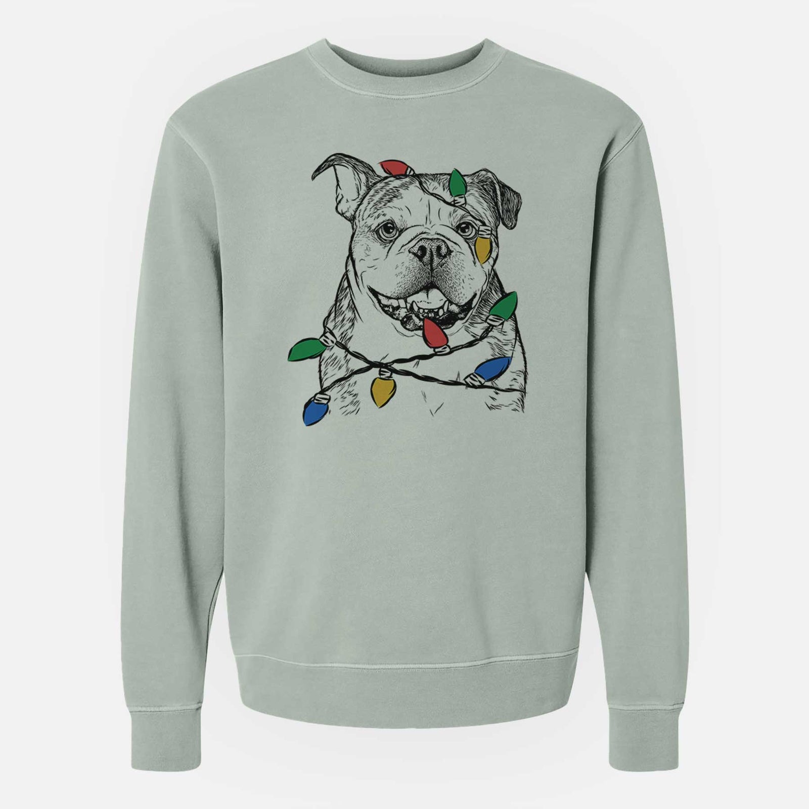 Christmas Lights Agatha the Boston Bulldog - Unisex Pigment Dyed Crew Sweatshirt