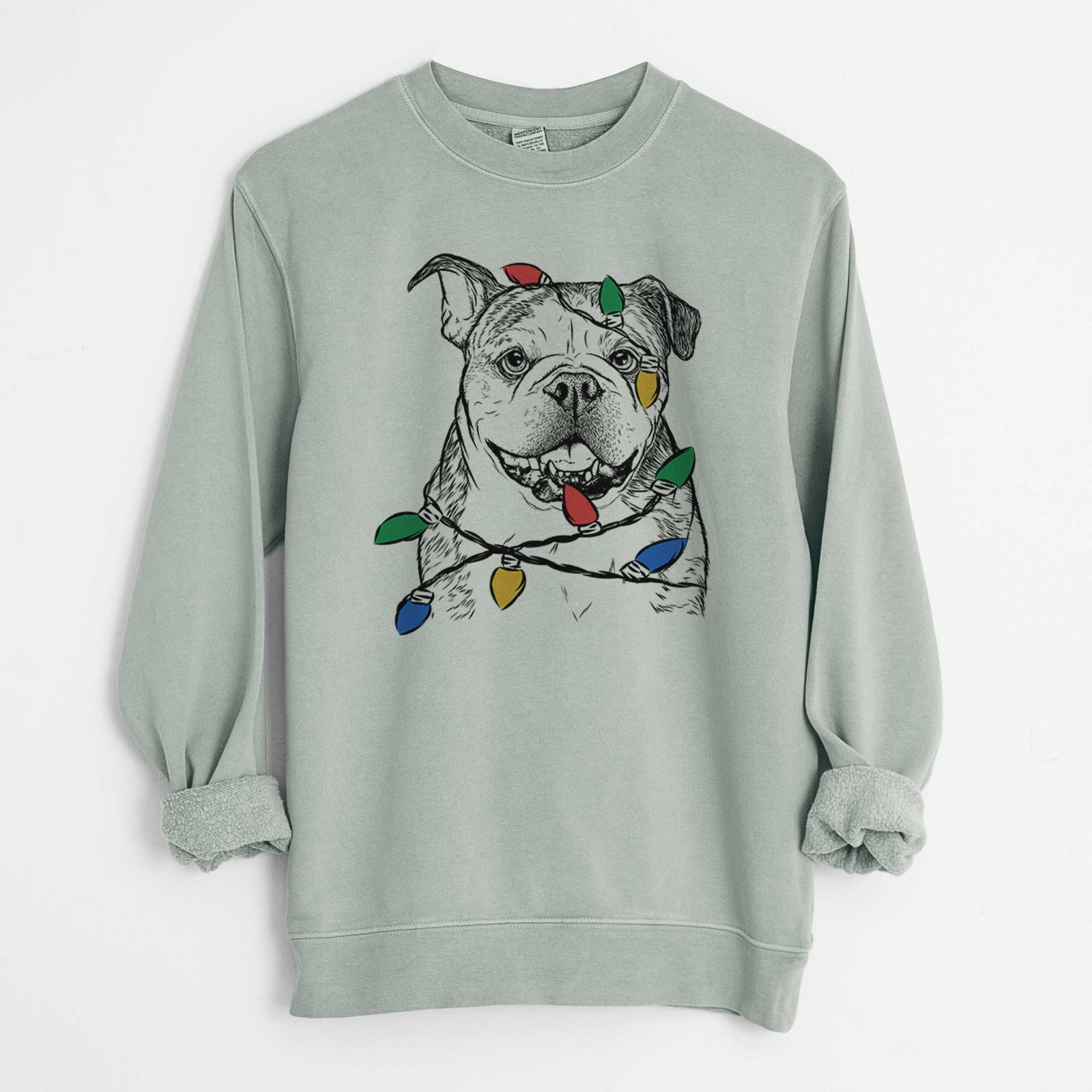 Christmas Lights Agatha the Boston Bulldog - Unisex Pigment Dyed Crew Sweatshirt