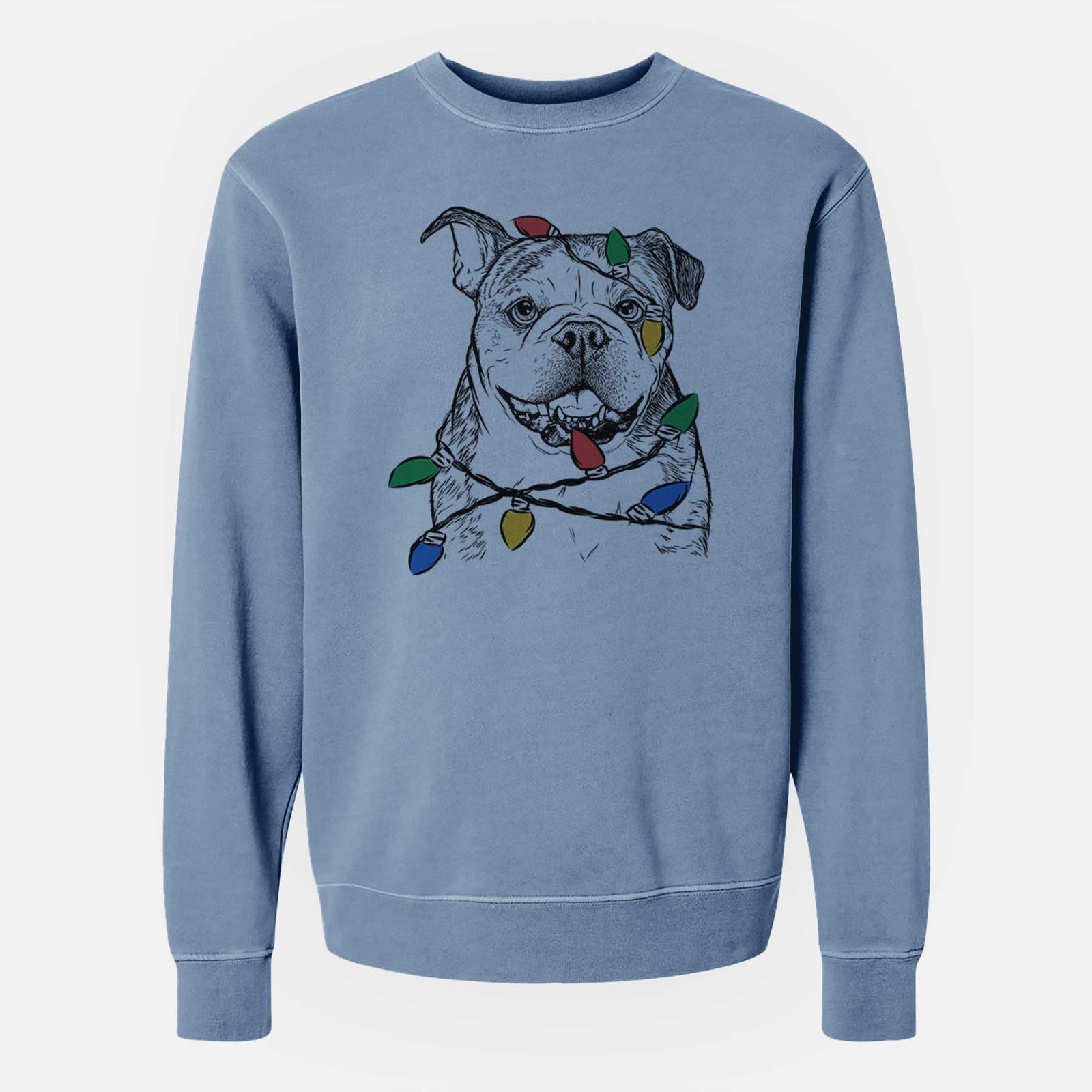 Christmas Lights Agatha the Boston Bulldog - Unisex Pigment Dyed Crew Sweatshirt