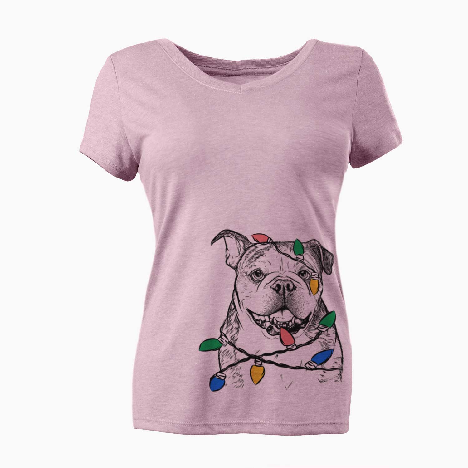 Christmas Lights Agatha the Boston Bulldog - Women's V-neck Shirt