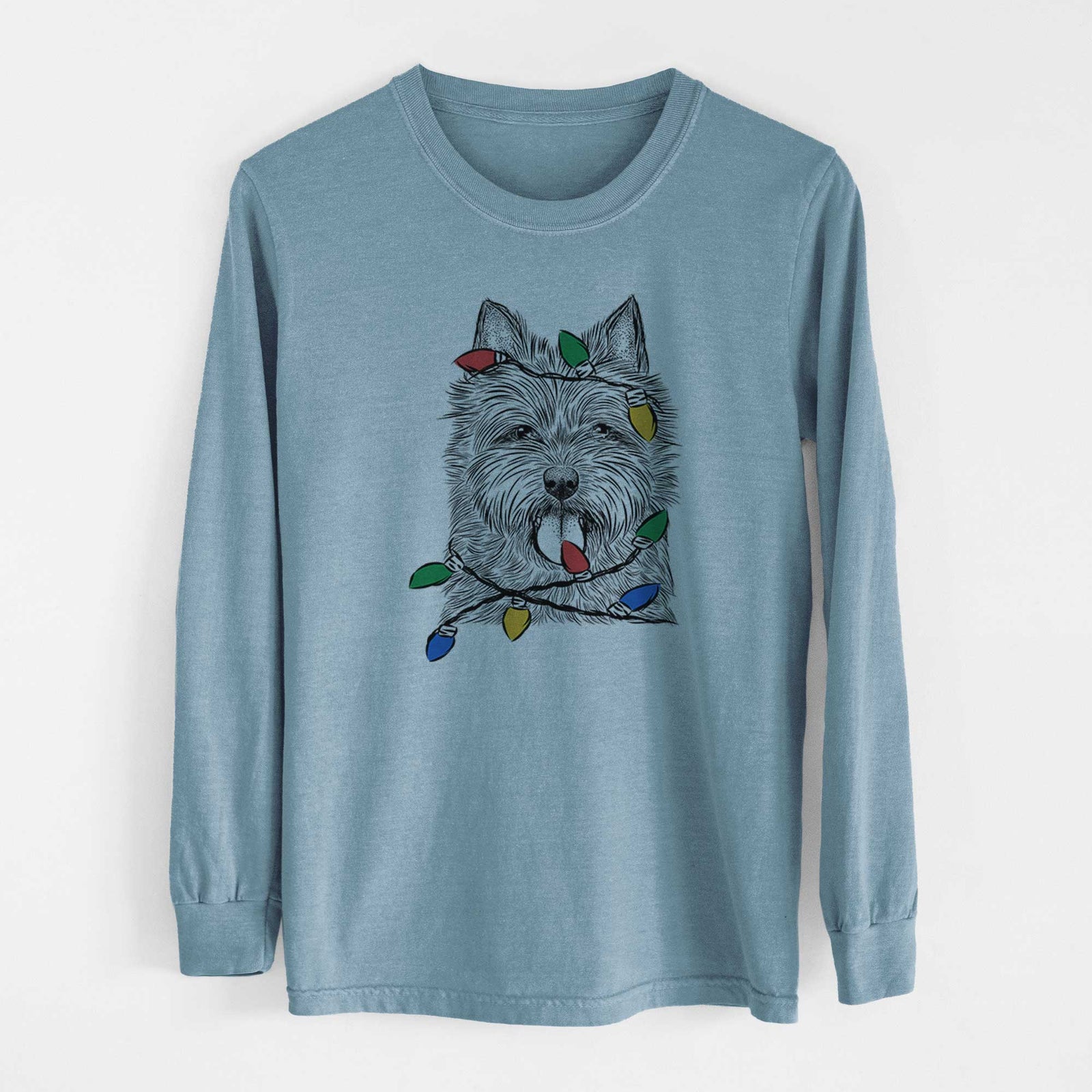 Christmas Lights Alfie the Norwich Terrier - Heavyweight 100% Cotton Long Sleeve